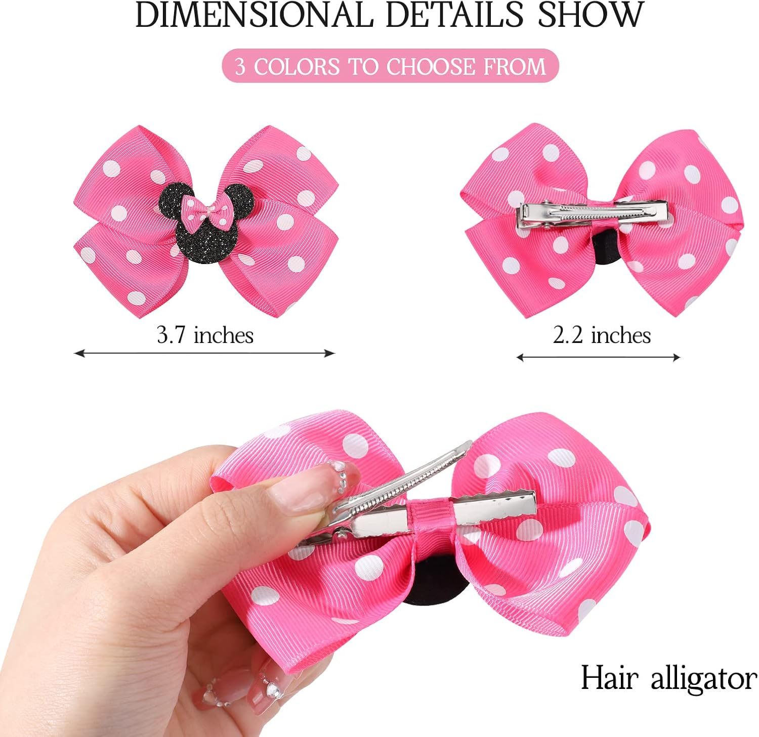 Baby Hair Accessory Set: 6 Piece Mouse Ear Bows and Clips for Girls, Women - Birthday, Party, or Everyday Wear - Pack-3 image number 2