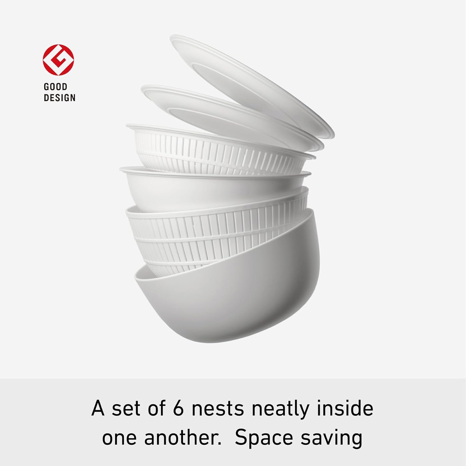 Like-It | Colander & Bowl Full Set of 6 | 6 Global Design Awarded | Washing Rice, Draining Noodles and Pasta | 8.94" X 8.94" X 4.09" | Deep & Shallow Colander & Bowl, 2 Plate Set | BPA Free | White | image number 4