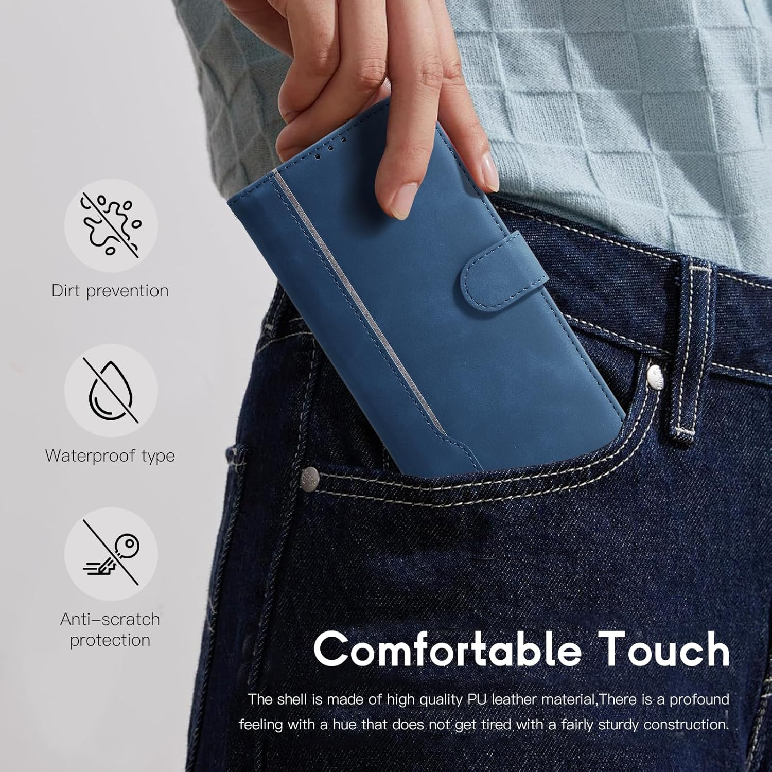 Aswant Wallet Case for Samsung Galaxy A56 5G Premium Leather Flip Protective Cover Magnetic Case with Stand Function (Blue) image number 3