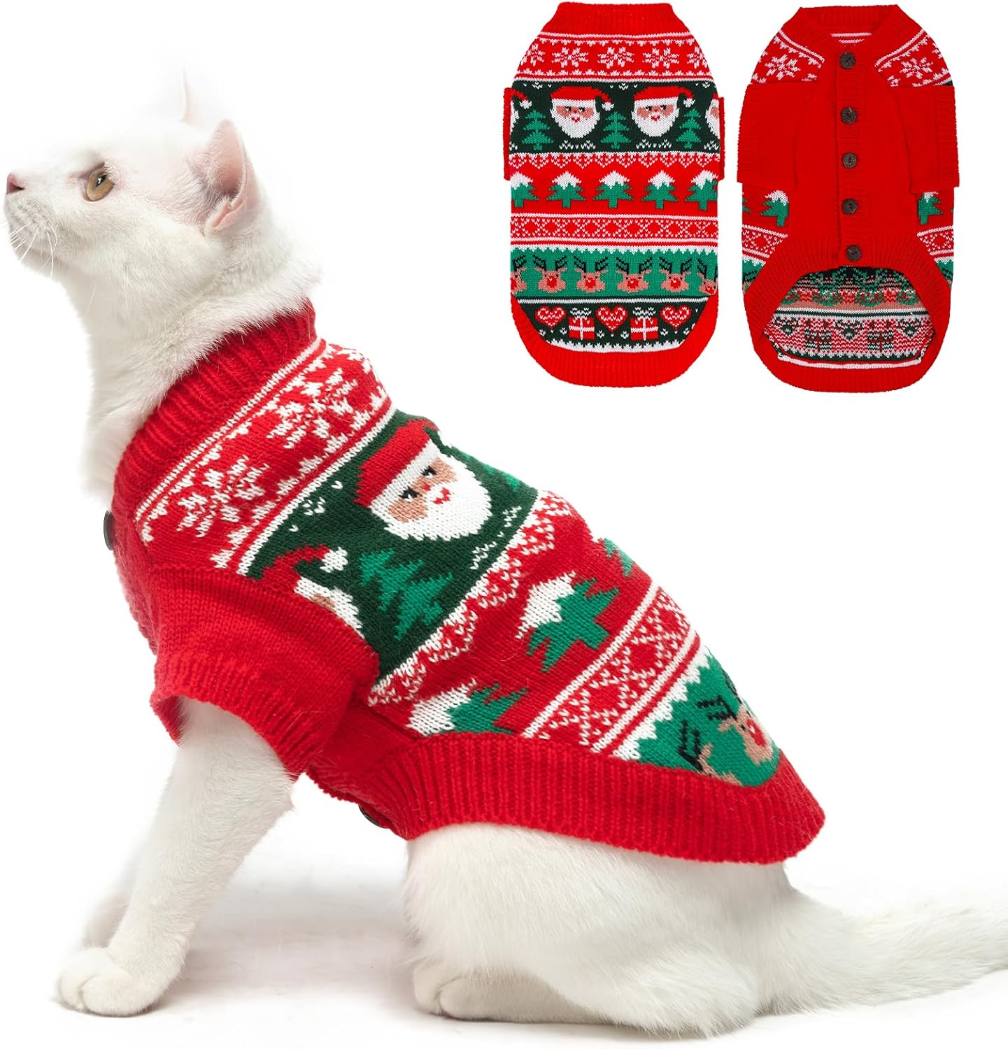 EXPAWLORER Cat Christmas Sweater - Stylish Knitted Christmas Pet Outfit, Soft Clothes for Cats Only, Knitwear Xmas Sweater with Sleeve Warm Apparel, Kitten Clothes for All Cats, Small image number 6
