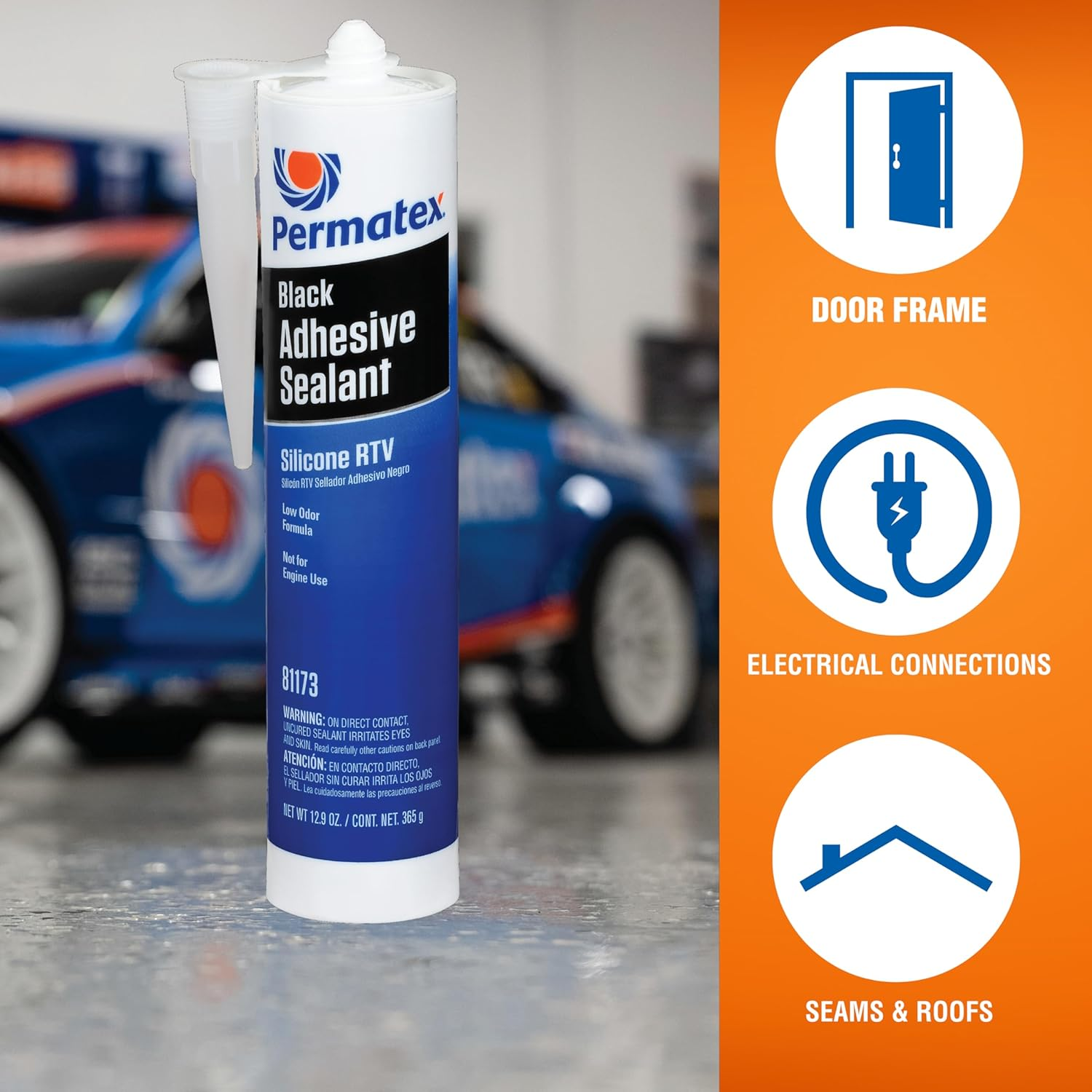 Permatex 81173-12PK Black Silicone Adhesive Sealant, 12.9 Oz. (Pack of 12) image number 1