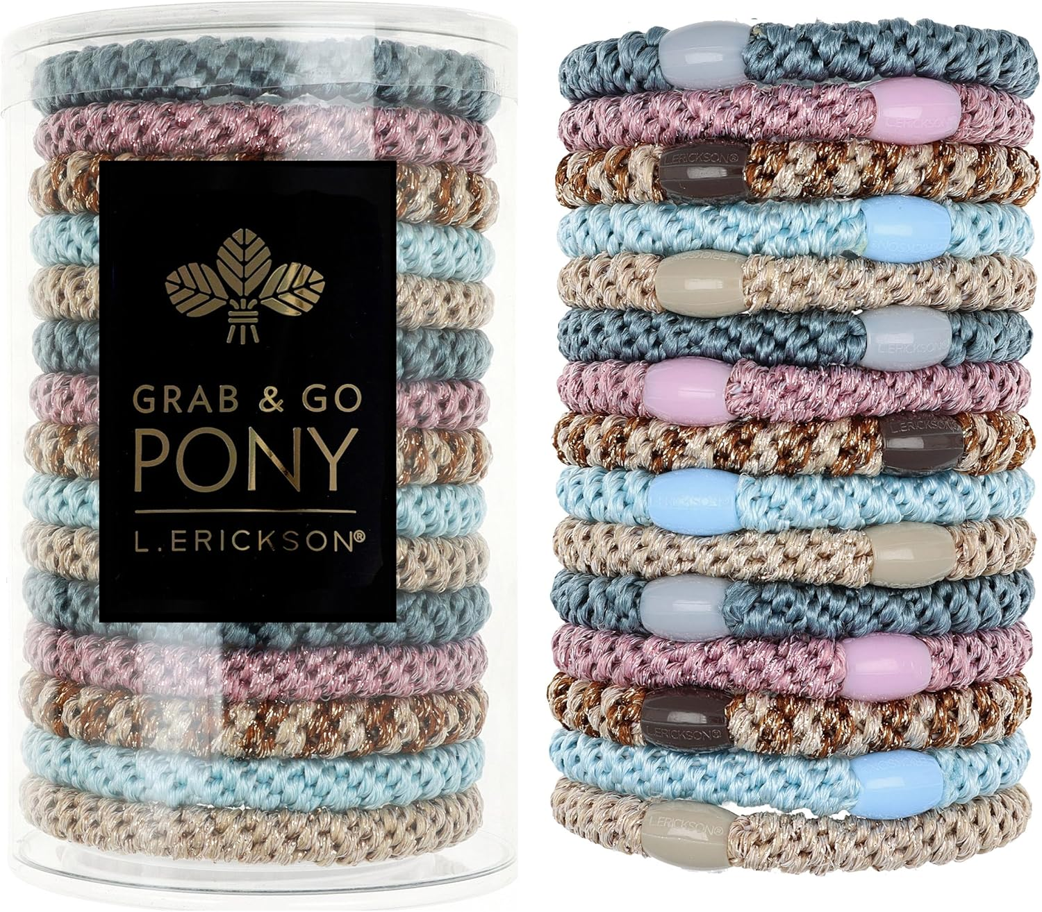 L. Erickson Grab & Go Ponytail Holders, Black, Set of Eight - Exceptionally Secure with Gentle Hold