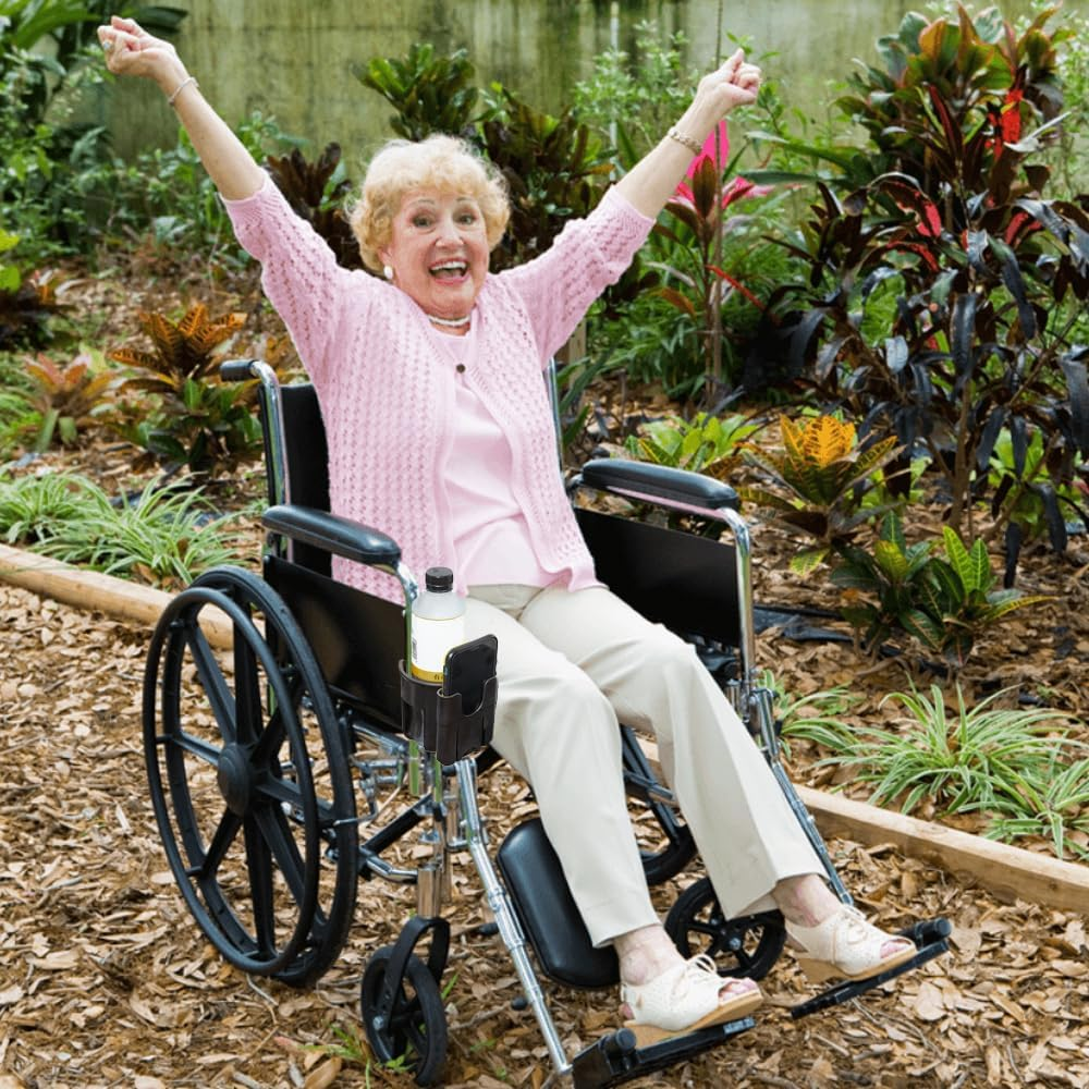 Cup Holder for Wheelchair, Scooter, Walker, Rollator - 2 in 1 Water/Drink Bottle Holder and Phone Bracket Accessories, Adjustable, 1 Pcs (Black-B) image number 5