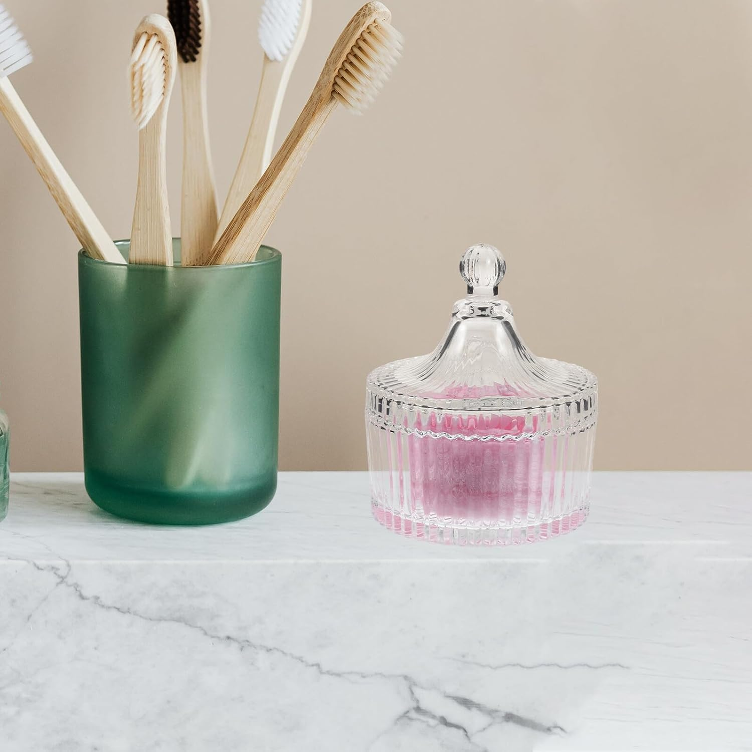 HINTRMENT Extra Large Reusable Body Duster Puff with Ribbon Soft Long Fluffy Powder Puff for Face and Body Oversized Makeup Applicator with Glass Container for Women image number 5