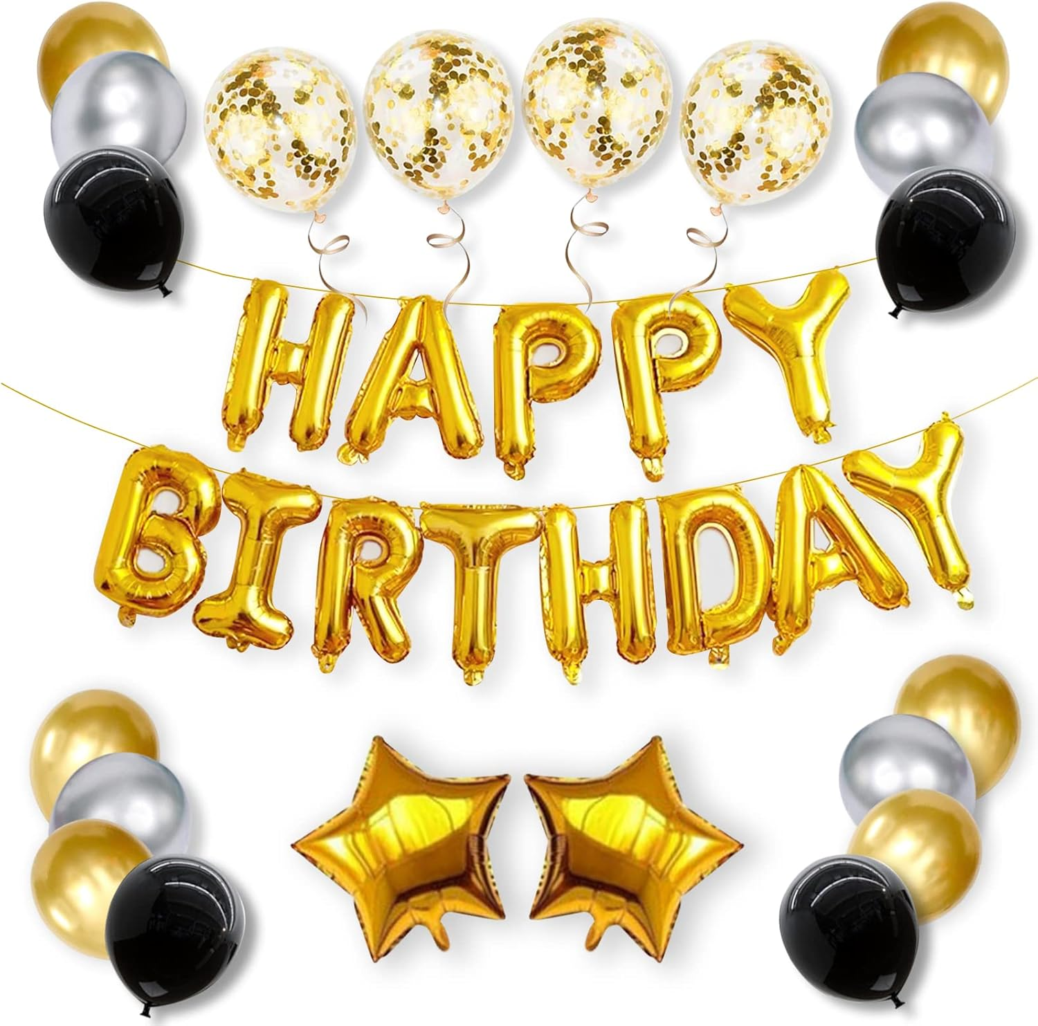 Happy Birthday Balloons,Aluminum Foil Banner Balloons for Birthday Party Decorations and Supplies -Gold