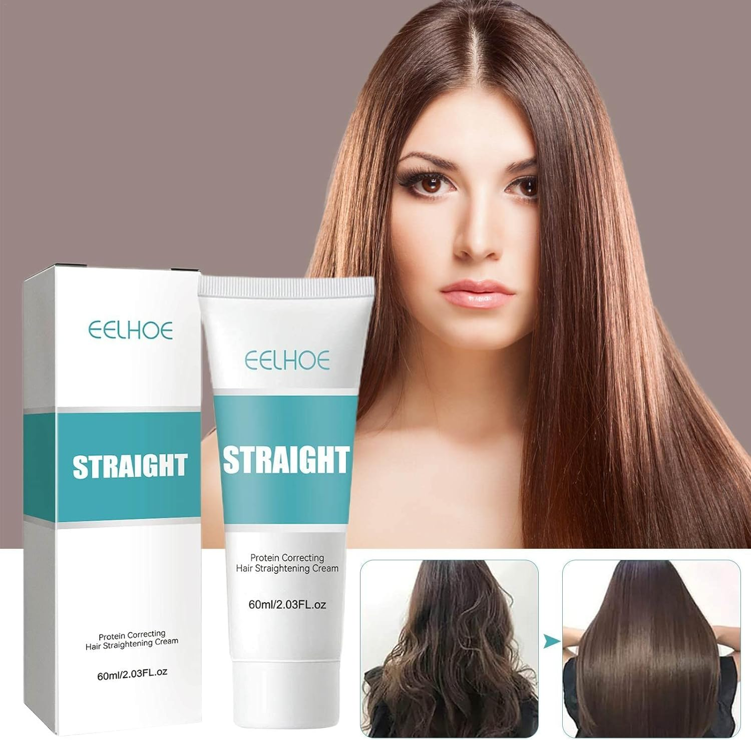 Straightening Cream for Curly Hair,Protein Correcting Curly Hair Straightener - 60Ml Women'S Hair Straightening Cream, Hair Smoothing Hair Protection Cream for Curly Hair and Dry image number 6