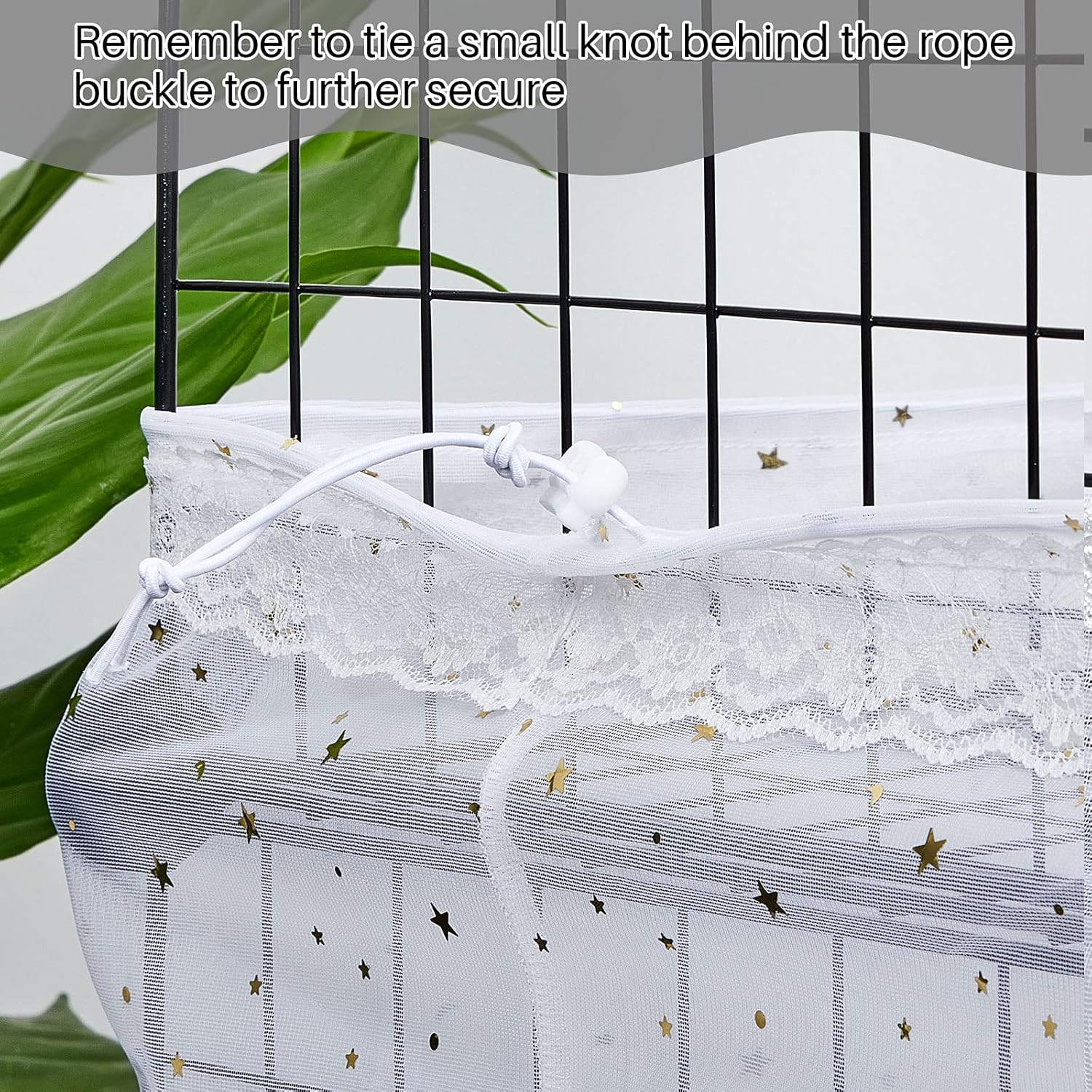 Large Bird Cage Cover Birdcage Nylon Mesh Net Cover Seed Feather Catcher Twinkle Star Universal Birdcage Cover Bird Seed Guard Skirt for Parakeet Macaw African Square Cage (White) - White image number 5