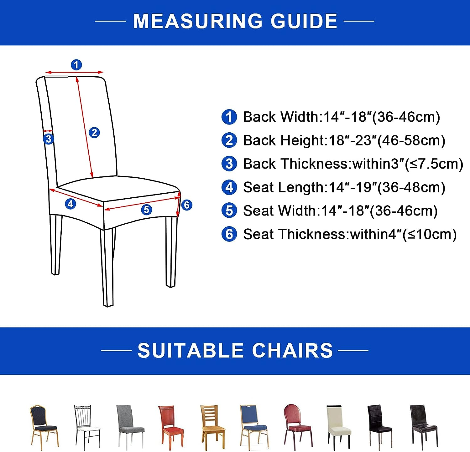 Stretch Dining Chair Covers Soft Removable Kitchen Seat Covers Parsons Chair Slipcovers for Dining Room (6, Black) image number 5