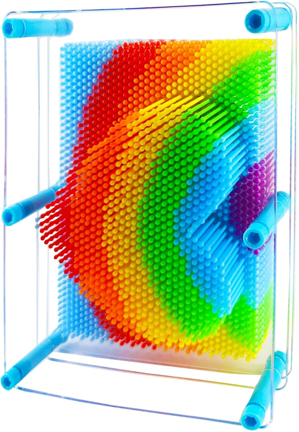 3D Pin Art Intellectual Fun Toy Rainbow Plastic Pin Art Palm Board Push Pin Toy (Rainbow-10X8Inches) - Blue,Blue-6,Transparent image number 4