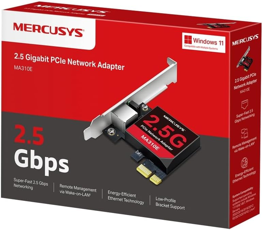 Mercusys 2.5 Gigabit Pcle Network Adapter, Versatile Compatibility, Wake-On-Lan, Energy-Efficient Ethernet, Lag-Free Gaming, 4K Streaming, Supports Windows, Windows Servers, and Linux (MA310E) image number 4