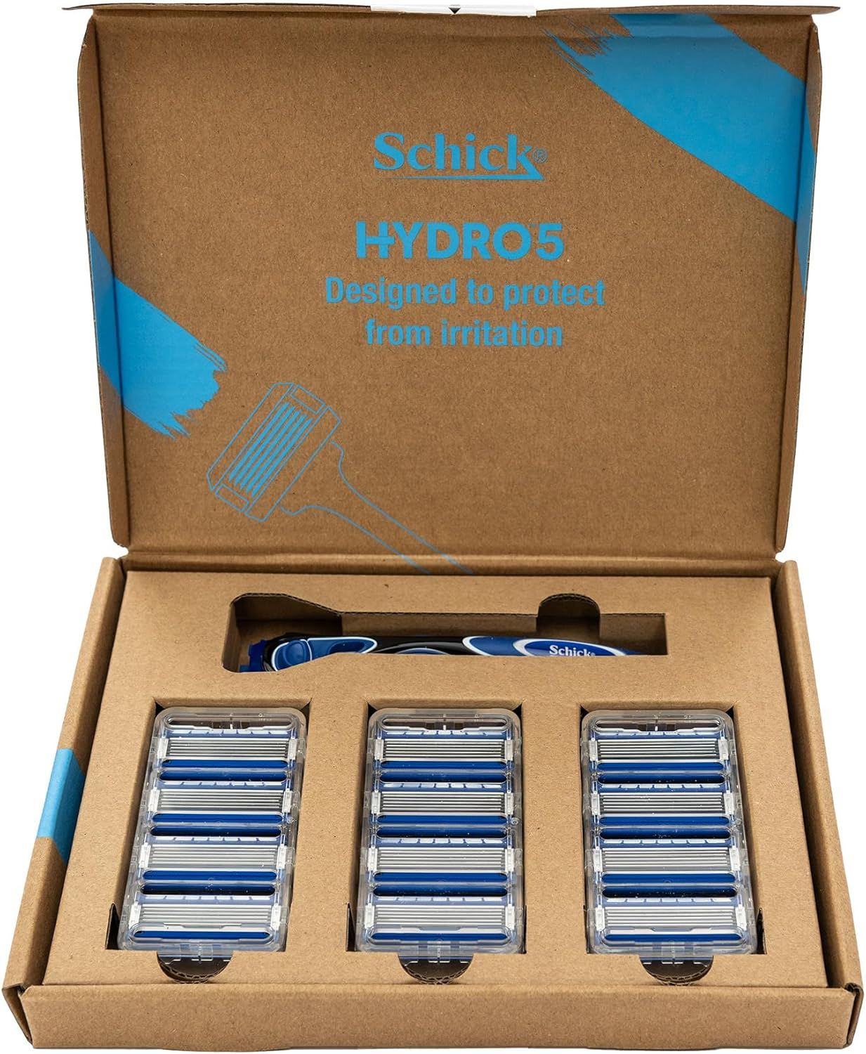 Schick - Hydro 5 Razor Kit for Men [Amazon Exclusive] 1 Handle + 12 Refills | Hydrating Gel Pools with Aloe | Protect from Irritation | 5 Blade Cartridge | Skin Guards | Precision Flip Back Trimmer image number 4