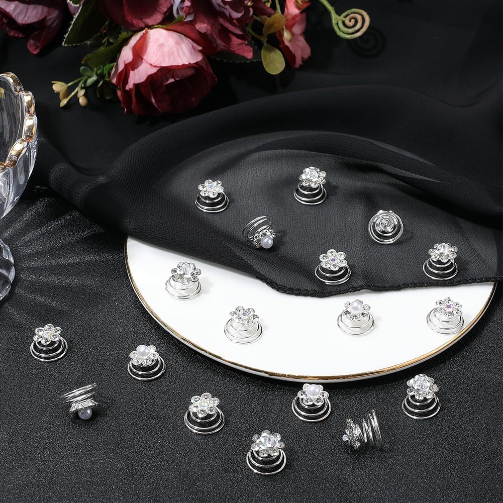 SOFPLATE Pack of 60 3 Styles Rhinestone Hair Pins Beads Twist Hair Pins Bulk Pack Smooth Imitation Pearl Flower Glitter Artificial Diamond Hair Pin for Wedding Bridal Prom Part image number 6