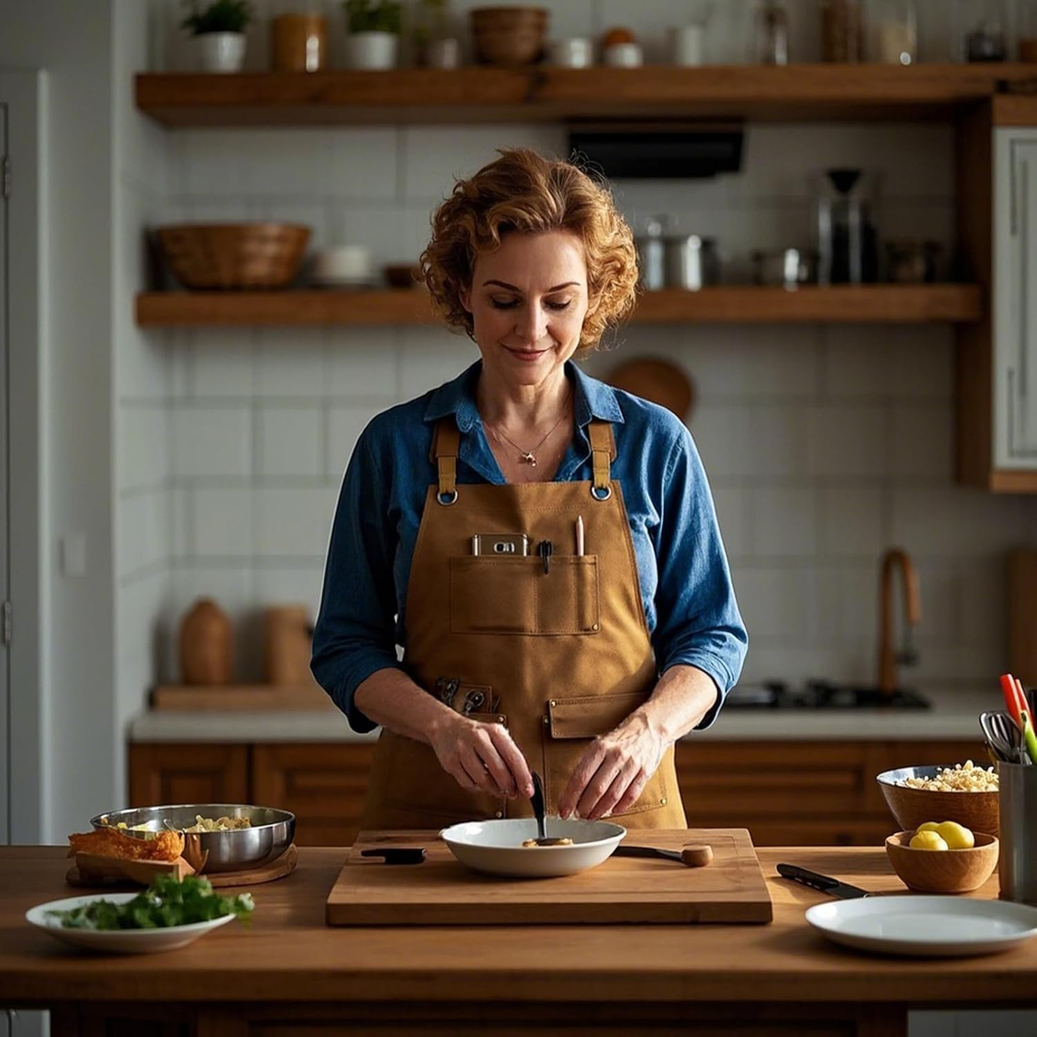 JOVALA Chef Apron Waterproof Cooking Gardening Apron with Adjustable Straps & 4 Pockets for Men Women Canvas Shop Apron Carpenters Barista Woodworking Heavy Duty Work - Black image number 7