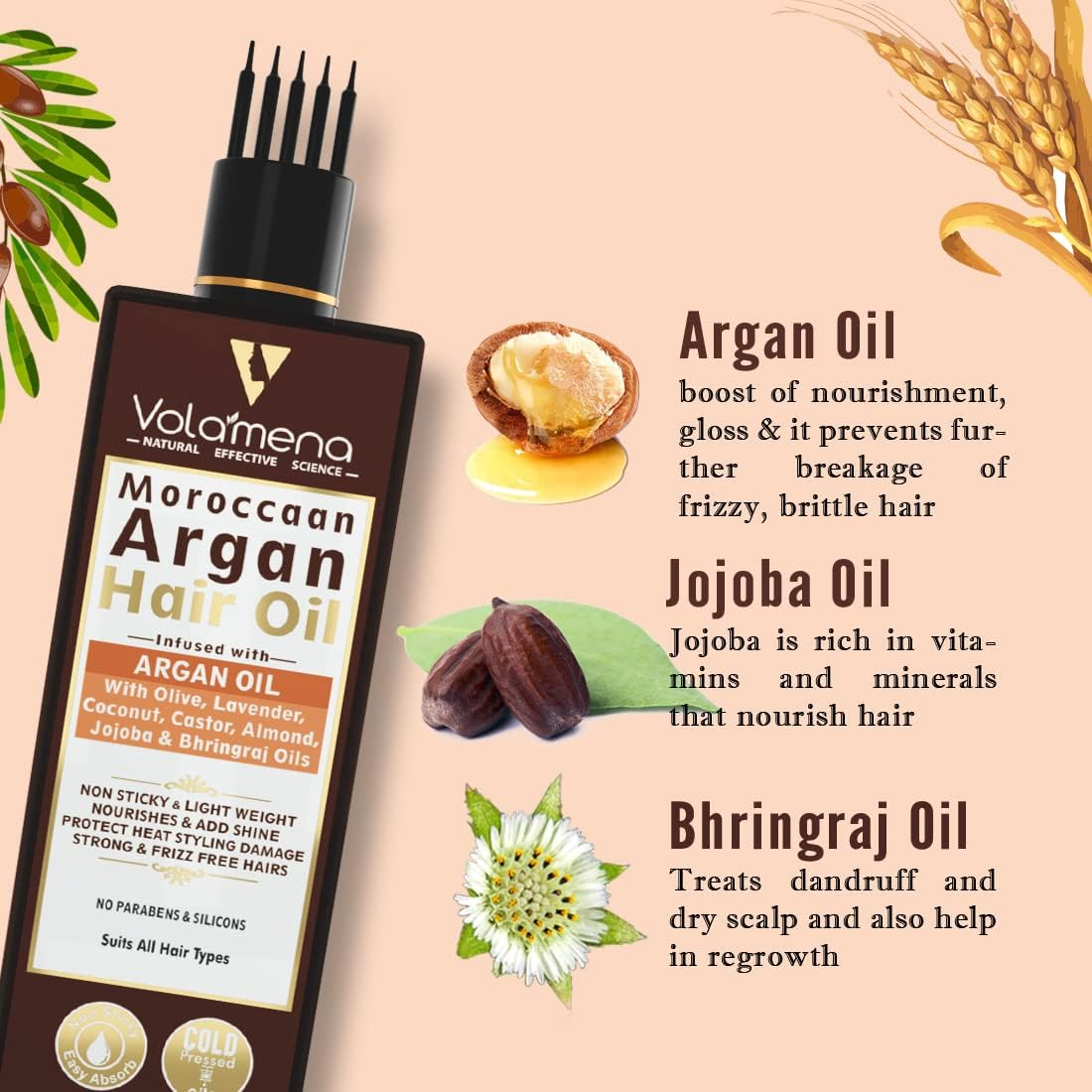 VOLAMENA with DEVICE Argan Oil Hair Oil Blend of Morrocan Argan Oil,Onion Black Seed Oil,Almond Oil,Olive Oil & Castor Oil 100 Ml image number 3
