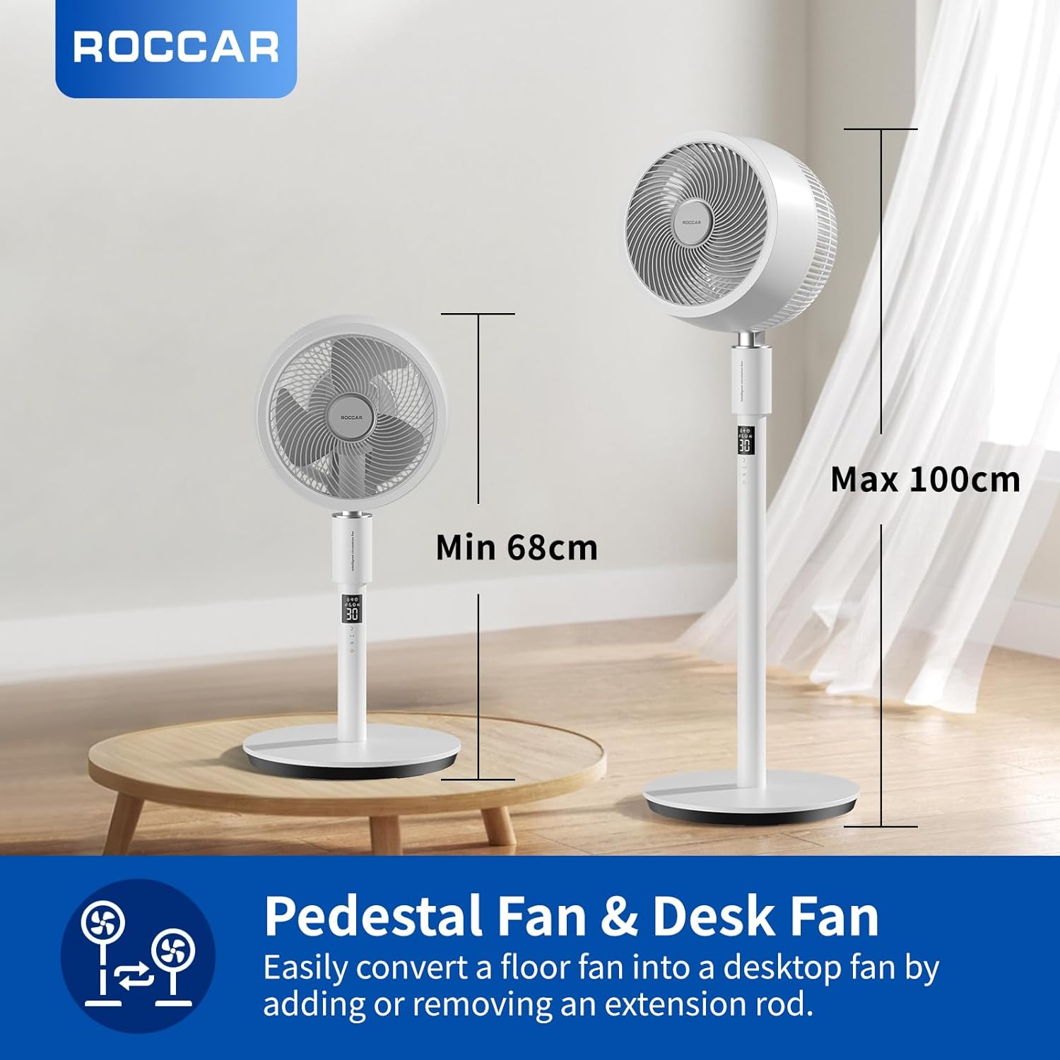 Pedestal Fan, Height Adjustable Standing Fan with Remote, 90&deg; Oscillating Floor Fan, 32 Speeds, 25Db Quiet Room Fan, 12H Timer, for Home, Office image number 3