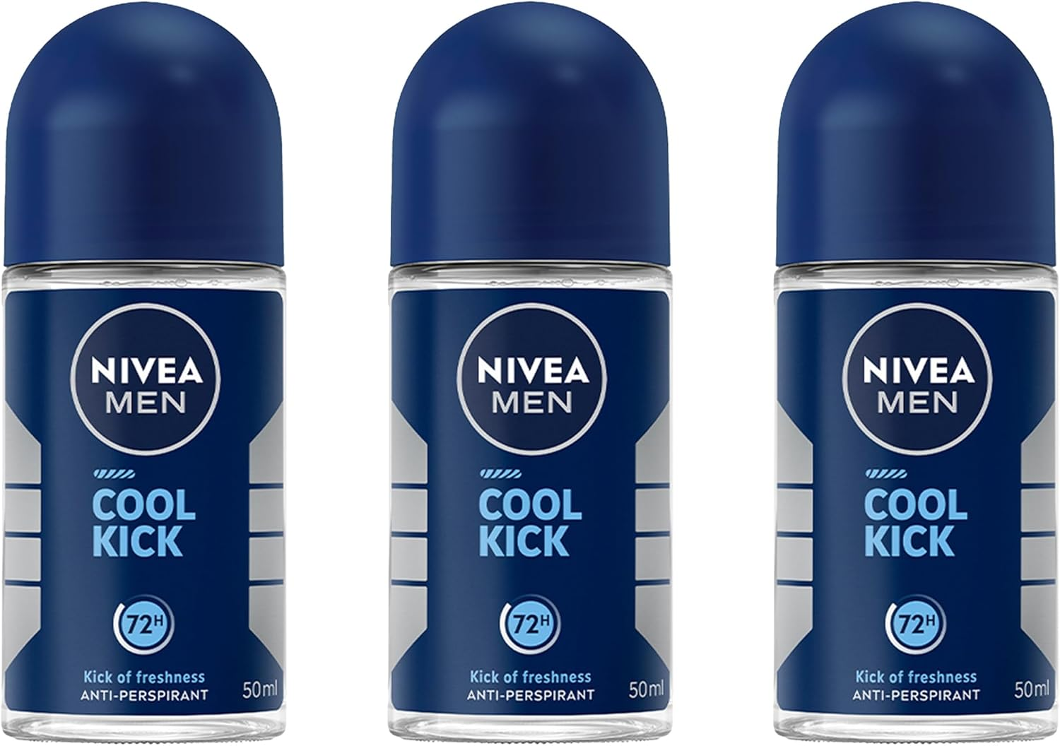 NIVEA MEN Cool Kick Anti-Perspirant Roll-On Deodorant 50Ml | 72-Hour Sweat Protection | Energising Formula | Prevents Body Odour | Long-Lasting Deodorant for Men (Pack of 3) image number 2