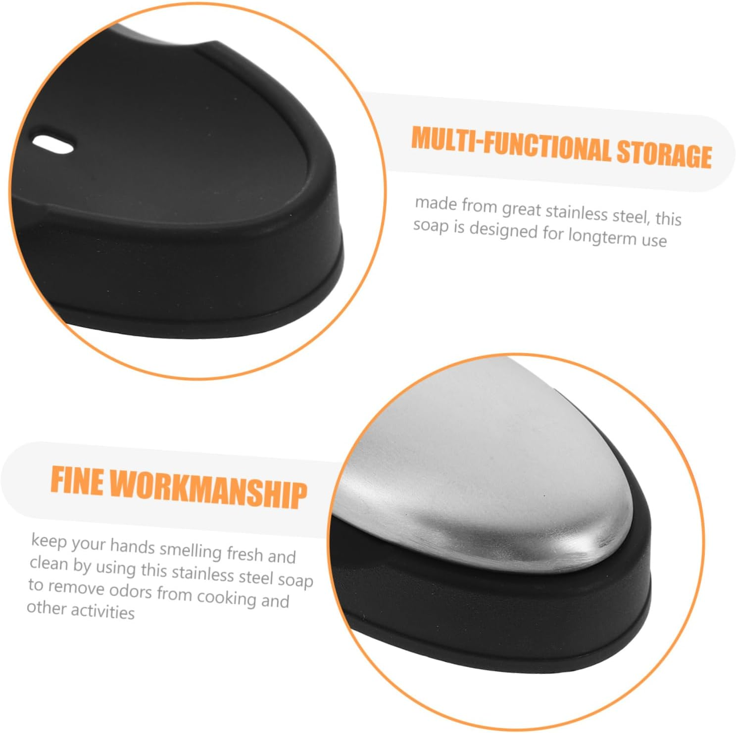 CONGARTENO 304 Stainless Steel Soap Bar for Odor Removal with Base Metal Soap for Hand Cleaning and Kitchen Use image number 3