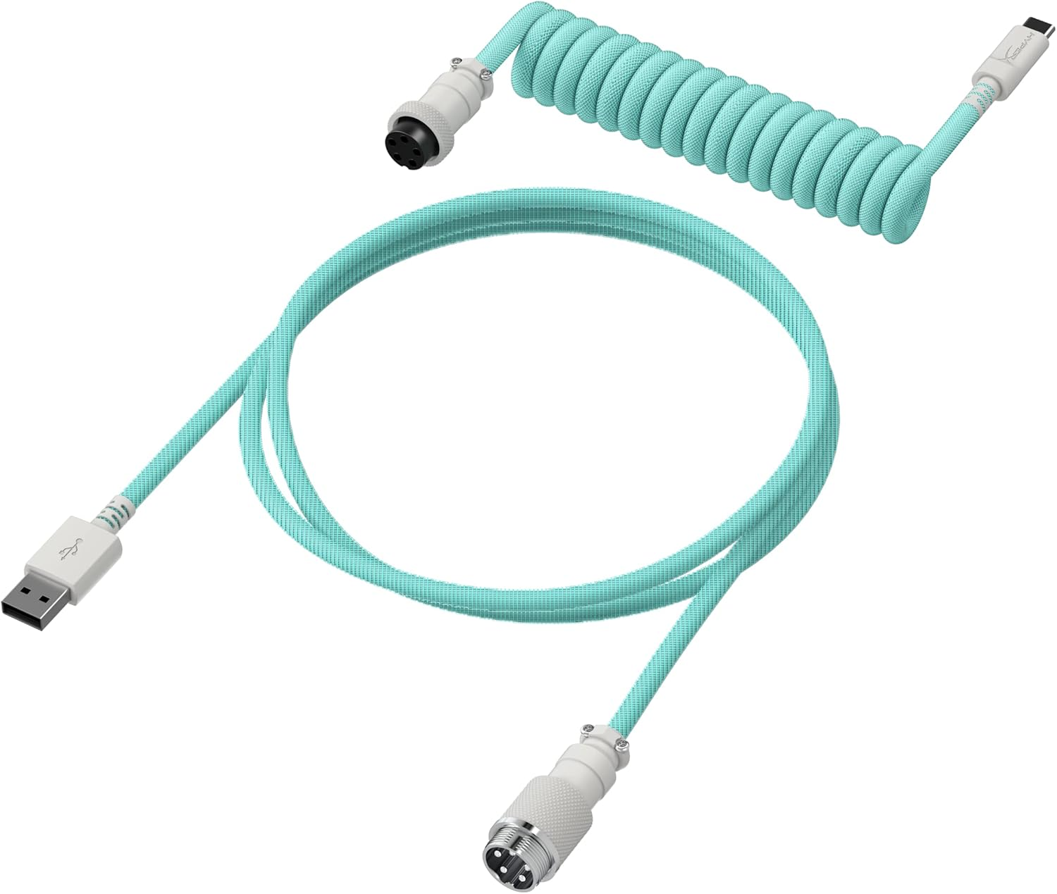 Hyperx Coiled Cable - Durable Coiled Cable, Stylish Design, 5-Pin Aviator Connector, USB-C to USB-A - Light Green/White