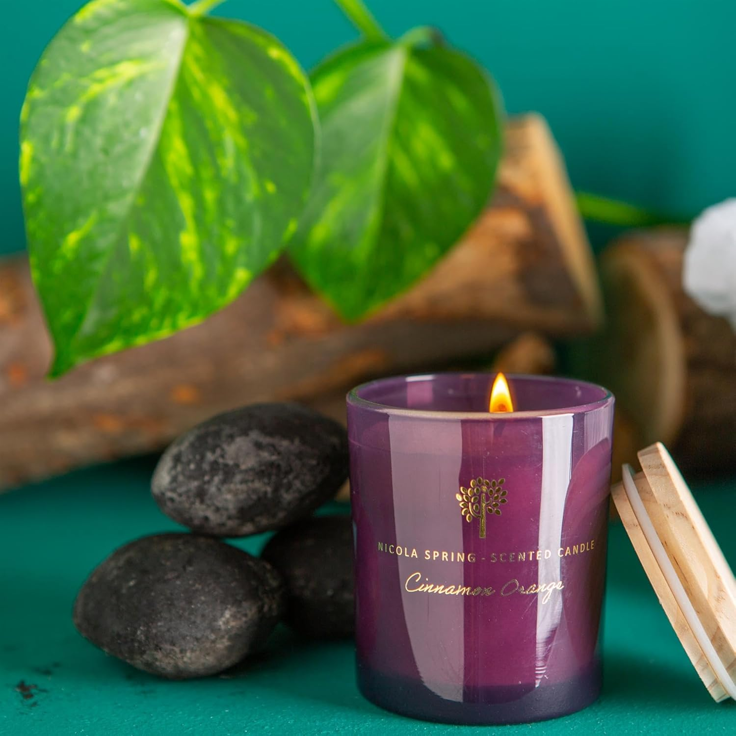 Nicola Spring Cinnamon & Orange Scented Candle - 130G - Natural Soy Wax 21 Hour Burning Time Small Candles Relaxing Fragrance Gift Set Aromatherapy Candle image number 1