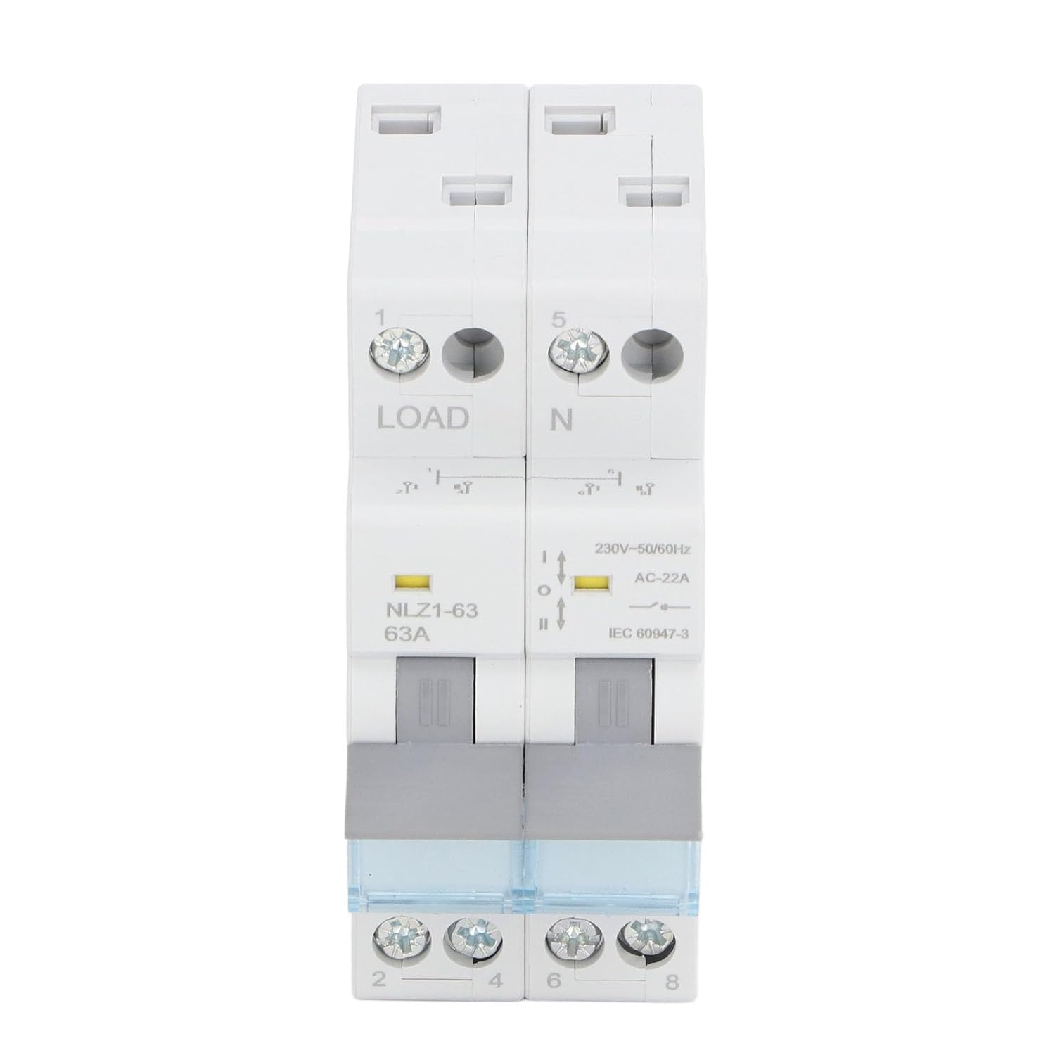 230Vac 63A Dual Power Manual Transfer Switch, DIN Rail Mount Single Side Interlock Circuit Breaker 35Mm Generator Transfer Switch 2P for Recreational Vehicles, Homes, Generators image number 1