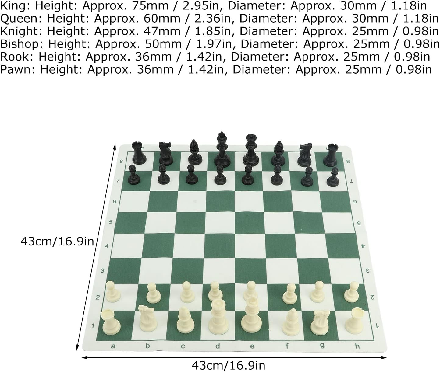 Chess Set, 16.9 X 16.9In Portable Travel Chess Board Game Sets Wear Resistant anti Skid Board Game with PU Mat Storage Bag for Family Gatherings, Travel, Camping image number 6