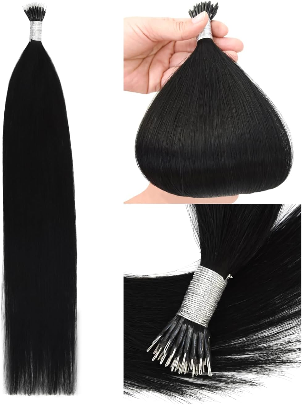 Nanoring Extensions Real Hair Nano Extensions Real Hair Nano Ring 50 G Hair Extensions Nano Tip Hair Extensions (40 Cm #2 Dark Brown)