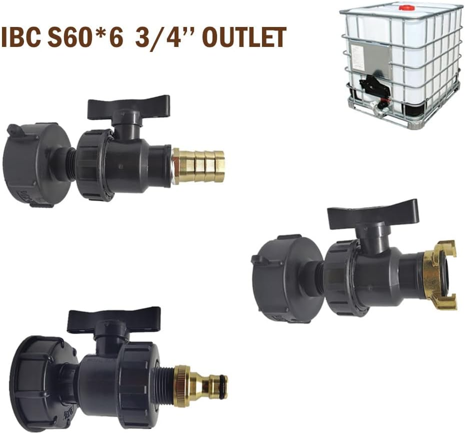 IBC Adapter, S60X6 3/4'' Thread Water Tank Outlet Fitting Connector PP Ball Valve for Home Garden (Hozelock) image number 1