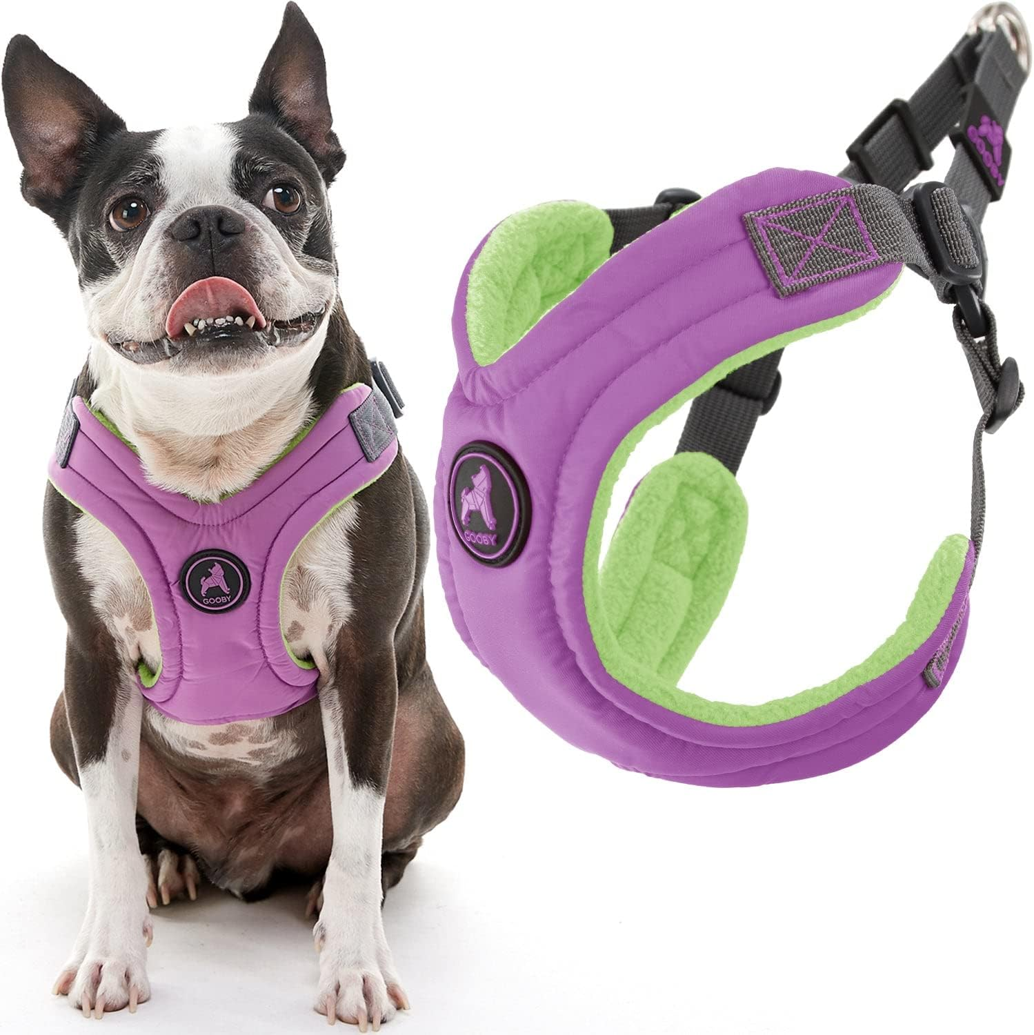 Gooby Escape Free Memory Foam Harness - Blue, Medium - No Pull Step-In Small Dog Harness with Four Point Adjustment - Perfect on the Go Dog Harness for Medium Dogs No Pull and Small Dogs