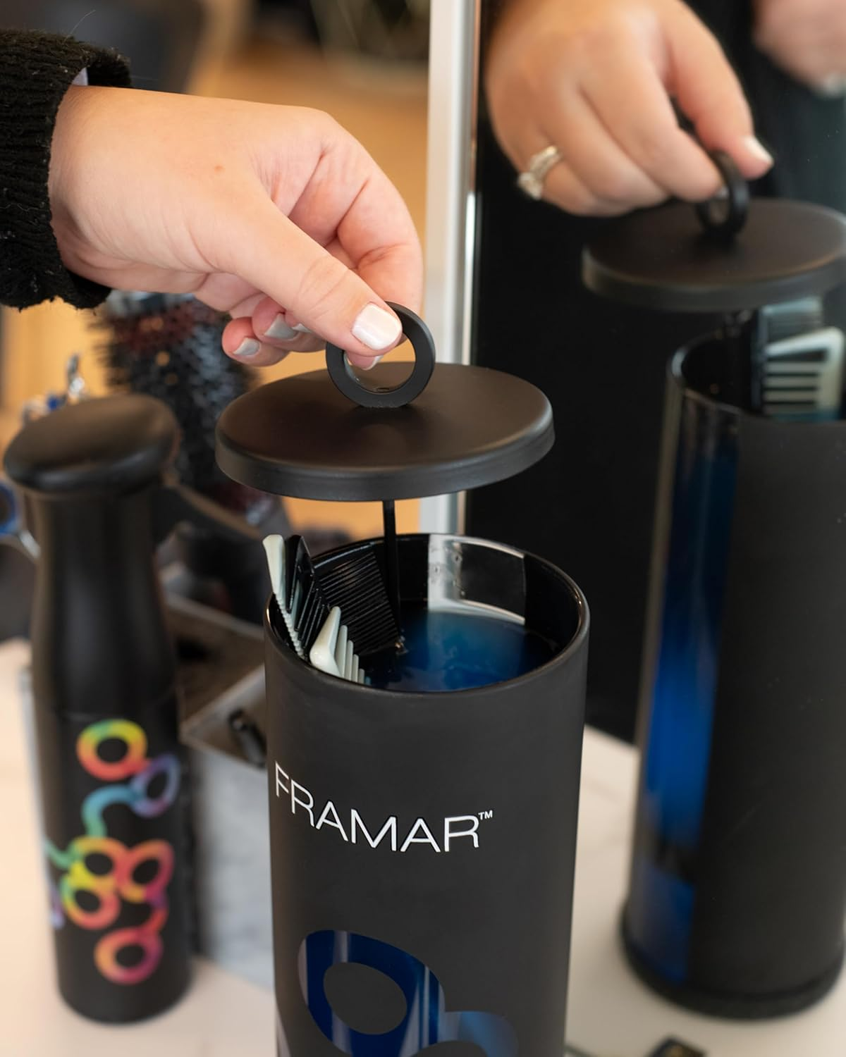 FRAMAR Disinfectant Jar for Salon - Barber Disinfectant Jar, Spa Jar, Disinfecting Jar, Barber Jar, Hair Disinfectant Liquid, Salon Disinfectant Jar, Desinfectante Jar, Barber Accessories &ndash; Matte