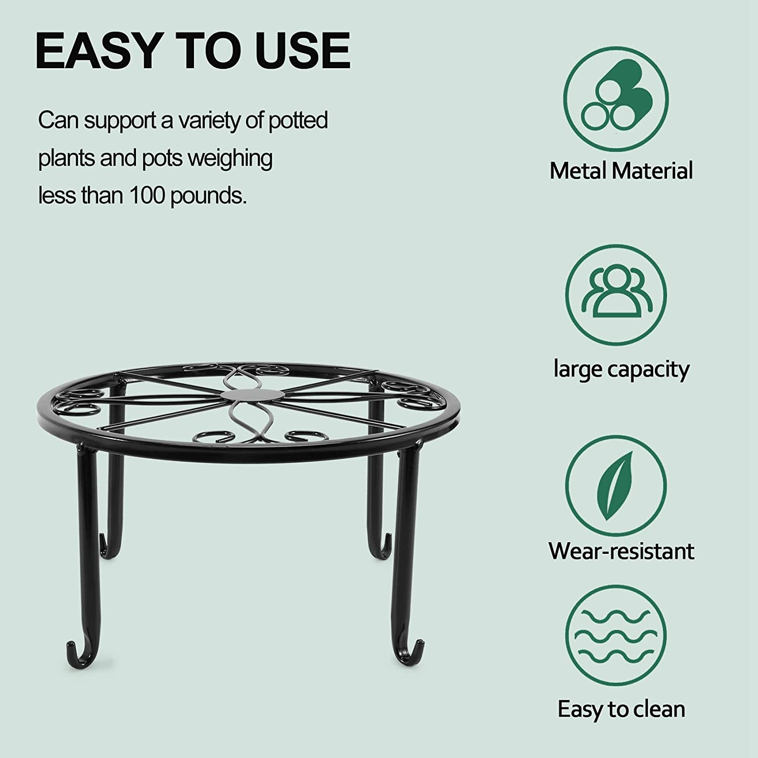 Ksrnsne 4 Pieces Plant Stand Indoor and Outdoor Metal Rust-Proof Plant Stand, Flower Pot Stand Black image number 5