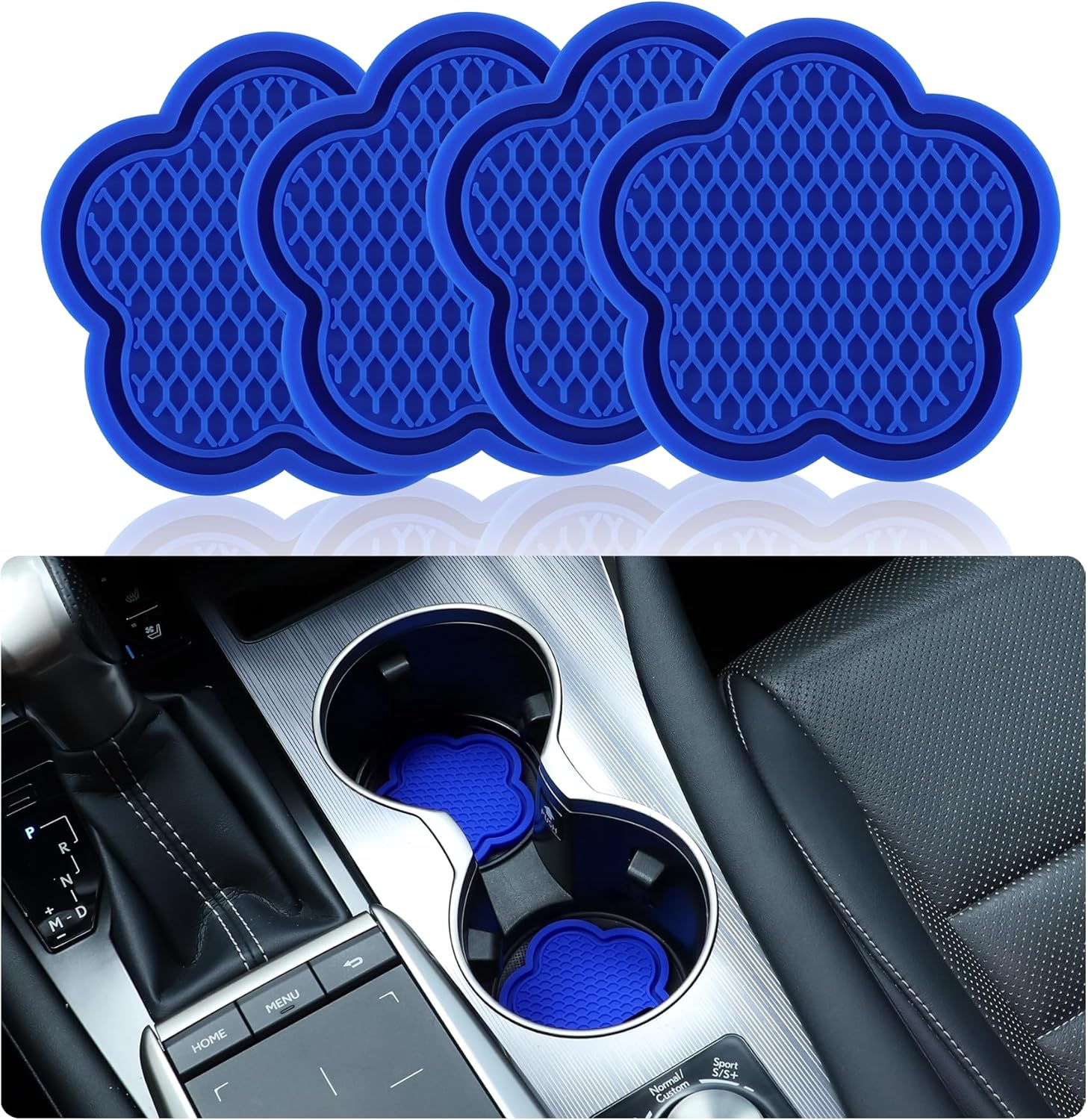 Garhomxy Car Cup Coaster, 4Pcs Universal Non-Slip Cup Holder Coaster, PVC Flower Shaped Car Cup Holder Coaster, Crystal Car Accessories Interior (Pink)