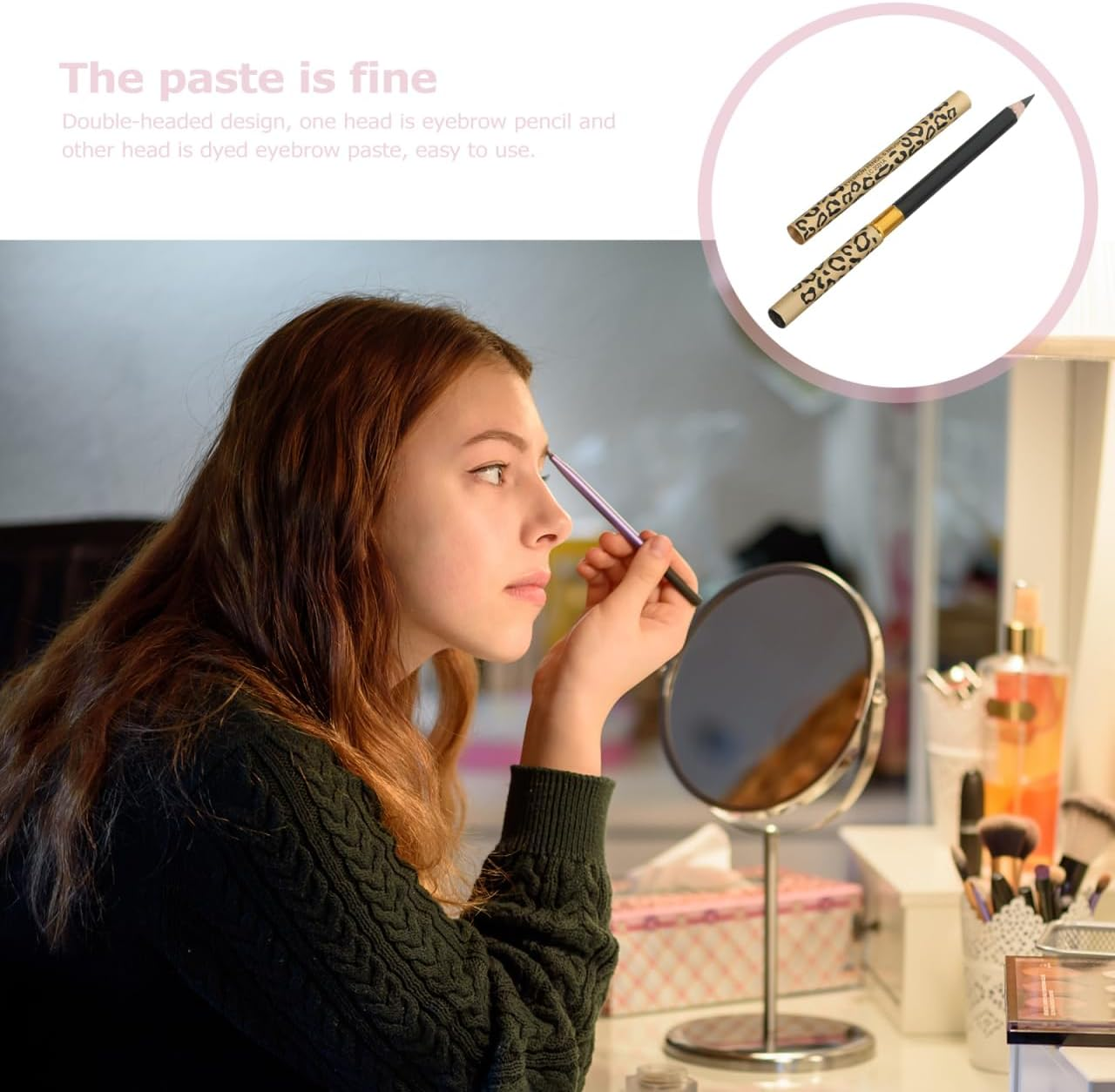 GANAZONO 2Pcs Waterproof Dual-Ended Eyebrow Pencil Brush, Black Eyebrow Shaper for Natural Makeup and Wear, Suitable for Daily Use and Travel