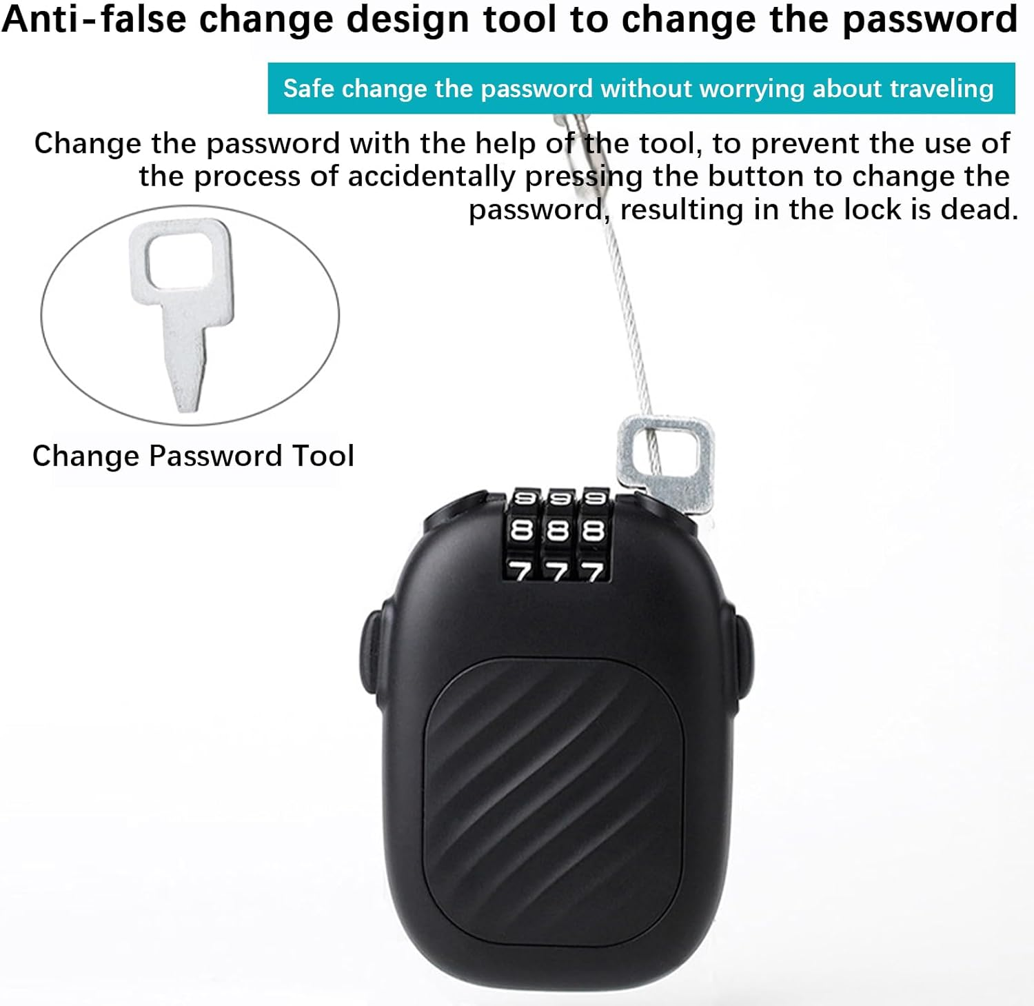 Retractable Cable Lock - Ski Lock Cable | 14 Inch Steel Cable Password Ski Locks | Adjustable Backpack Safety Locker for Travel Suitcase Bags Offering Increased Security with 3 Sets of Numeric Combi image number 5