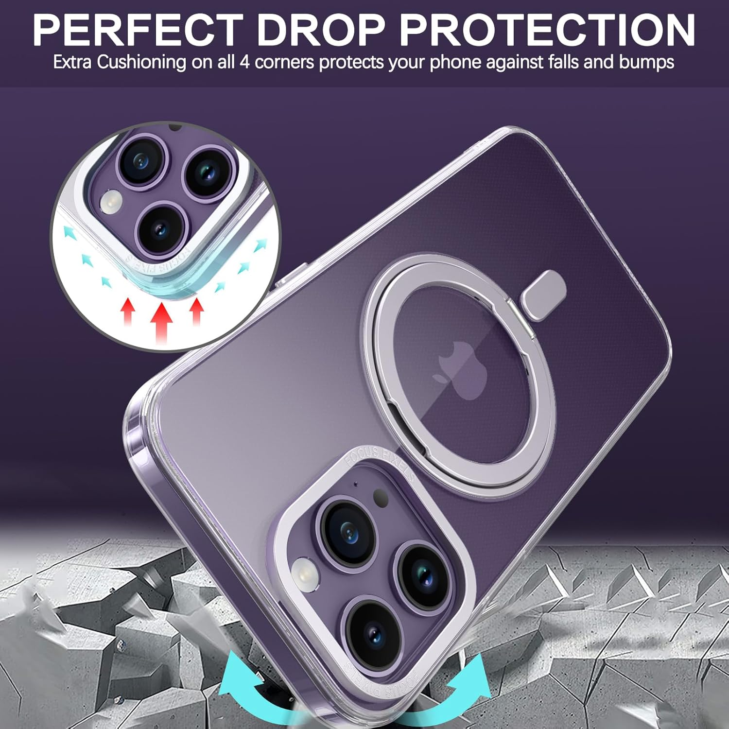 BENTOBEN Iphone 14 Pro Max Case, Magnetic Transparent Phone Case with Ring Holder, [Compatible with Magsafe] 360&deg; Rotatable Stand Flat Full Protection Slim Cases for Iphone 14 Pro Max 6.7 Inch, Clear image number 2