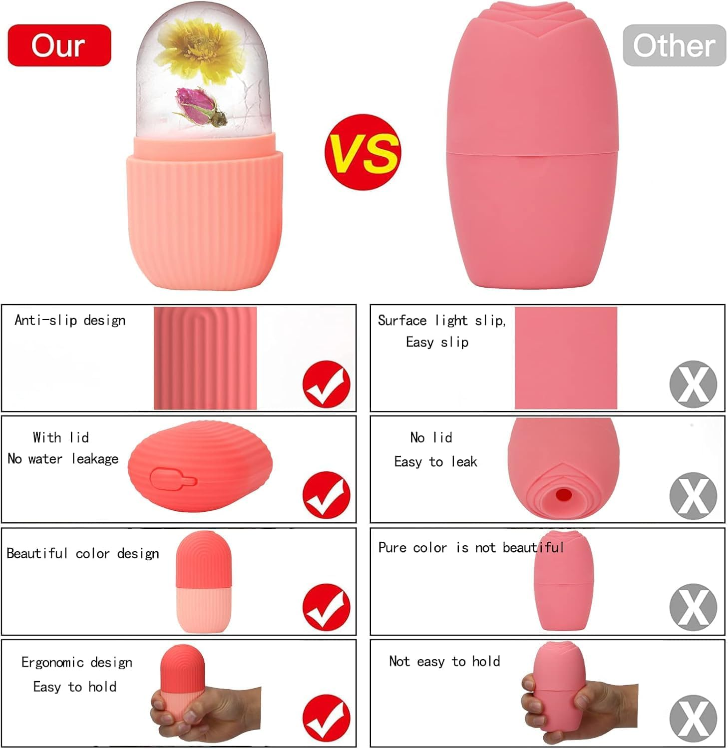 2 Pack Ice Cube Roller Massager for Face, Reusable Ice Face Roller,Eyes and Neck Naturally Conditioning and Skin Care,De-Puff Eye Bags,Reduce Migraine Pain,Reusable Massage Silicone Ice Mold image number 1