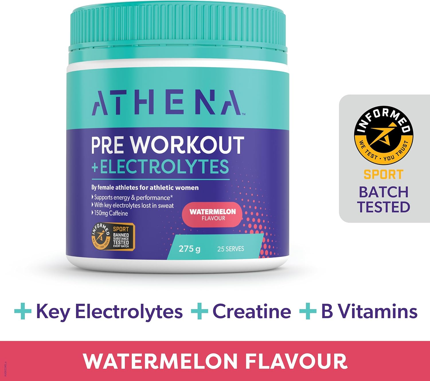 Athena Pre-Workout Watermelon Flavour with Electrolytes 275G &ndash; Designed for Women&rsquo;S Performance Boost image number 6
