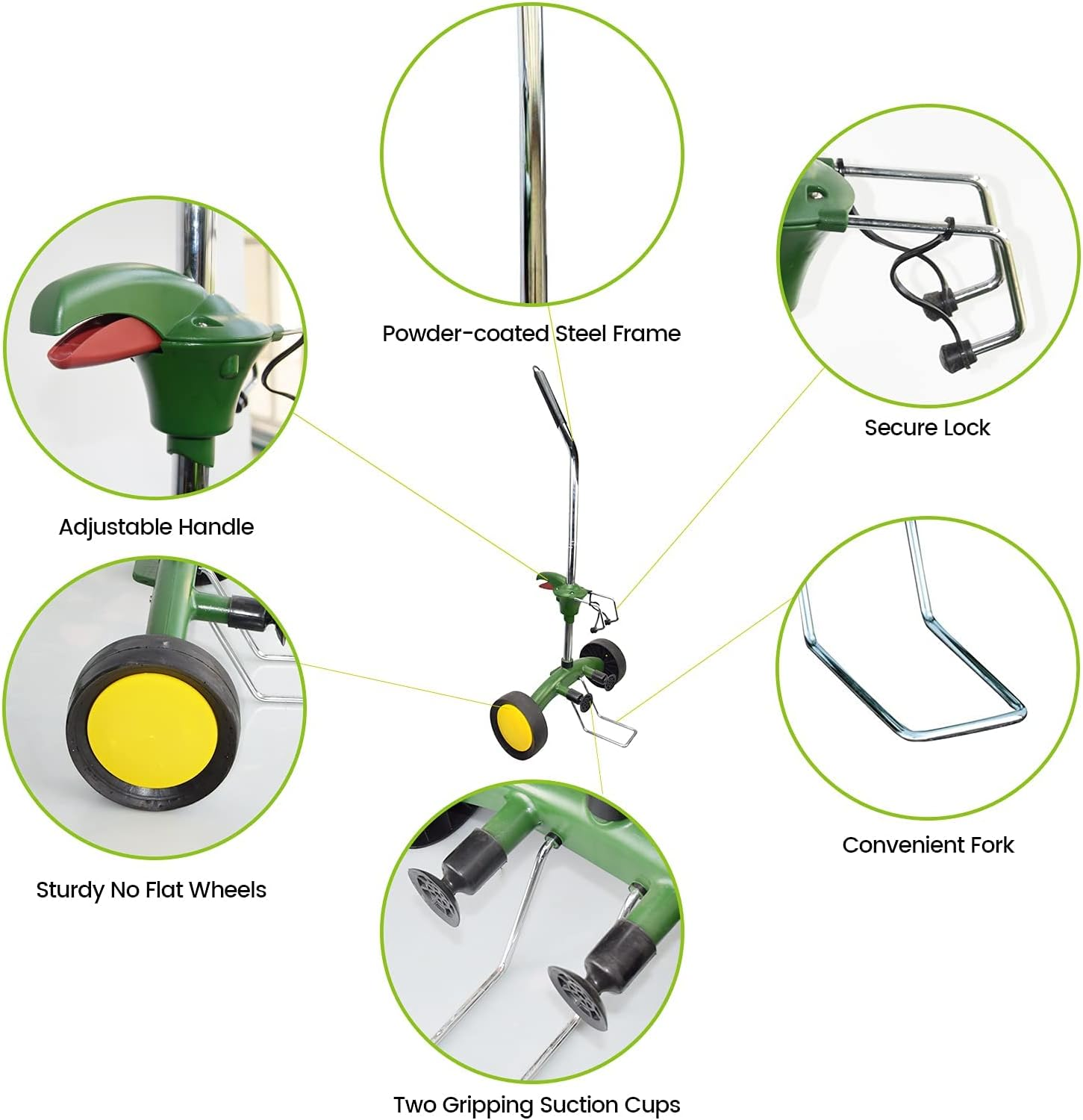 Garden Pot Mover with Adjustable Handle - Heavy Duty Plant Dolly Caddy with Sturdy Flat-Free Wheels and Gripping Suction Cups, Max 165 Lbs Weight Capacity image number 3