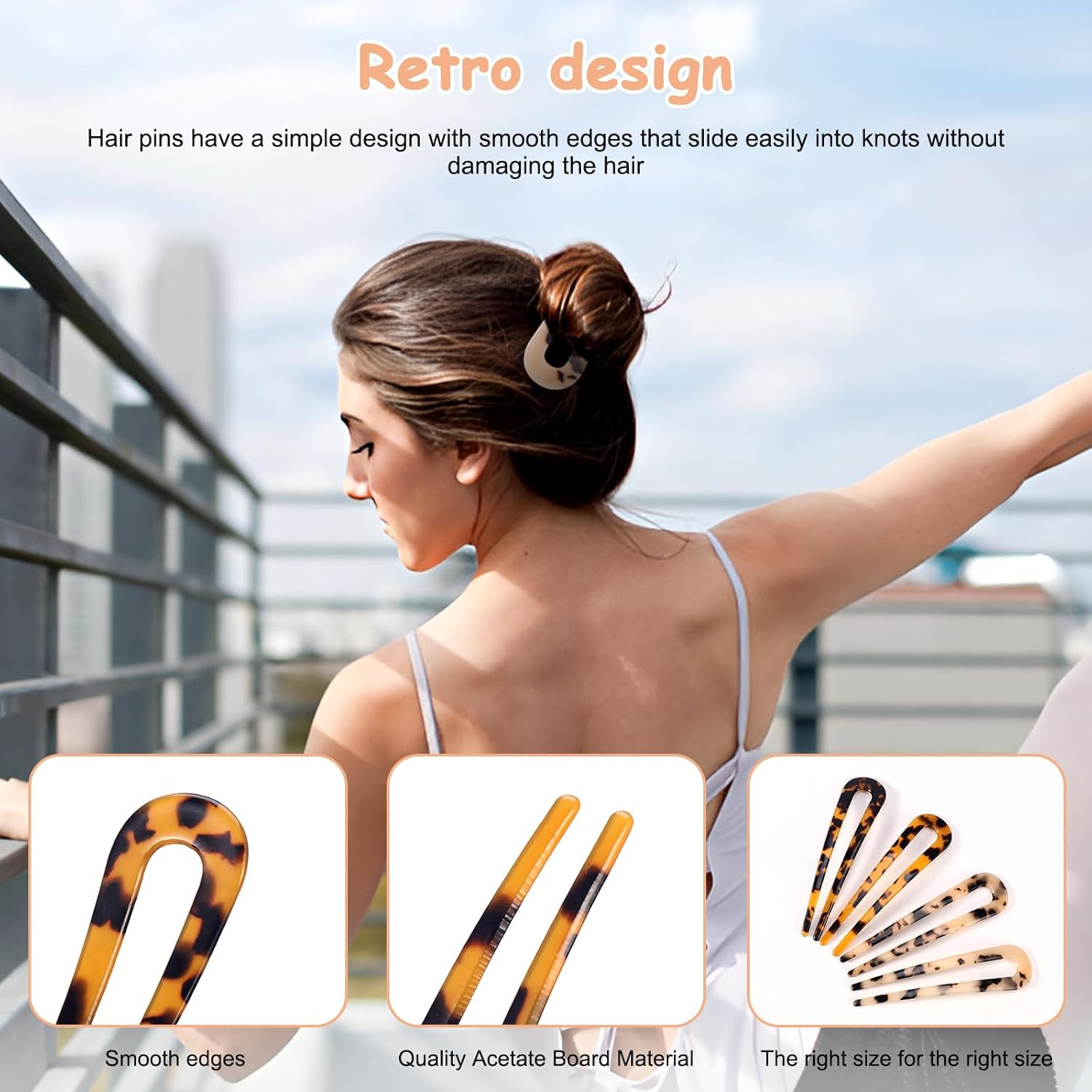 Mynoozi 4 Pack Hair Fork French Pins, U Shaped Hair Pin for French Twist U Shaped Hair Pin Fork Sticks for Women Girls Hairstyle Accessories image number 2