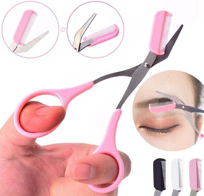 AIMALL Stainless Steel Eyebrow Scissors with Comb, Makeup Trimming Tweezers Tool, Durable Beauty Kit for Women&rsquo;S Precision Eyebrow Shaping - Pink image number 3