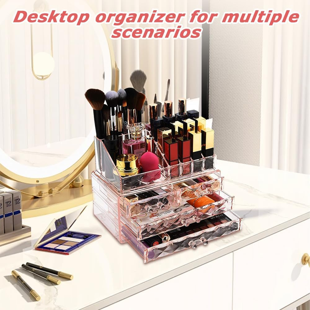 MOTRAIN Stackable Cosmetic Organizer with Drawers, Easy Toorganize Cosmetic Products Accessories Suitable for Vanity, Toilet, Bathroom and Bedroom Organization and Storage image number 3