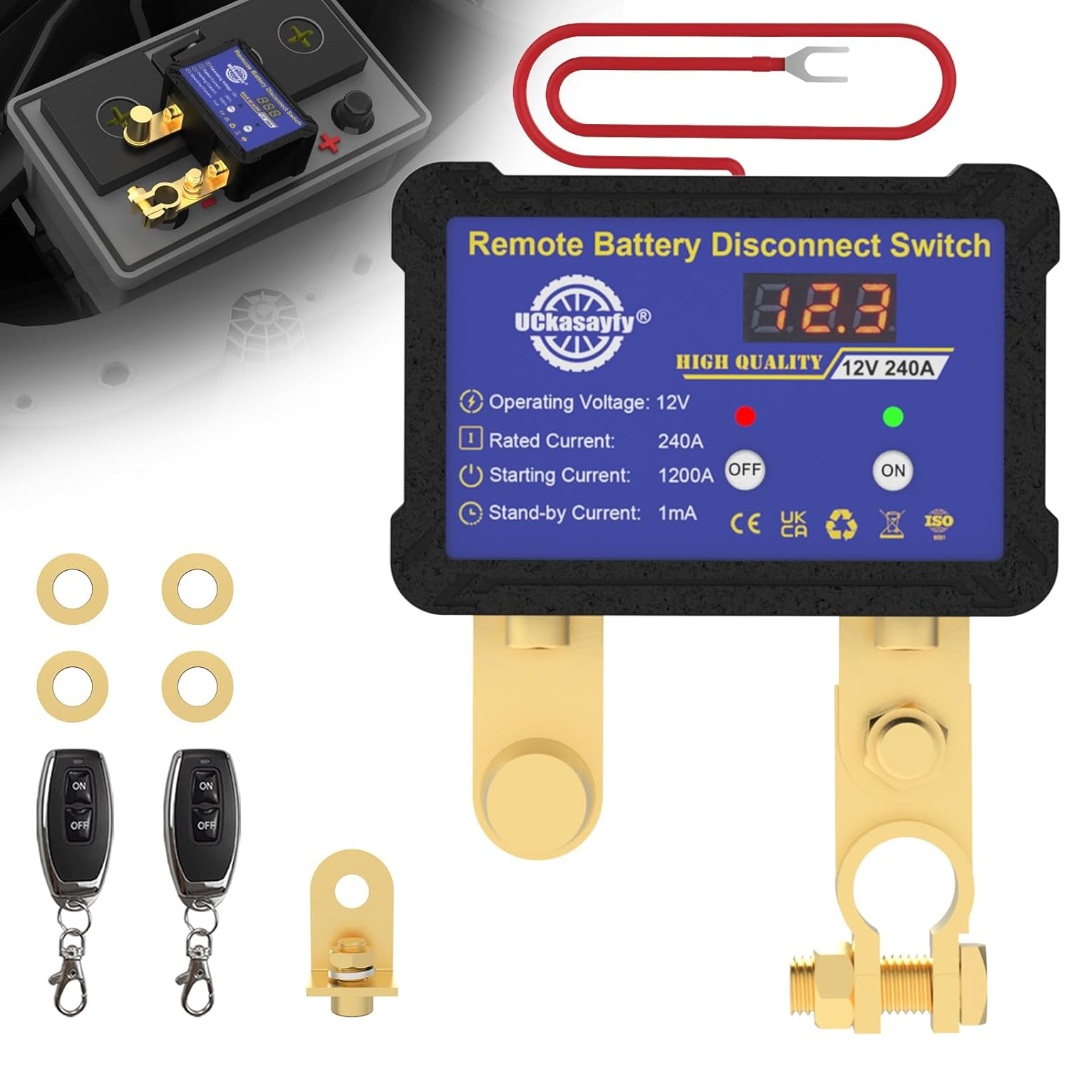 Kill Switch 12V 240A Battery Disconnect Switch with Led Voltage Display Anti-Theft Battery Isolator Switch for Car Rv Truck Boat image number 4