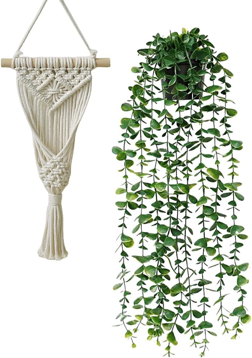 Avoik Artificial Eucalyptus Wall Hanging Decor, Artificial Hanging Greenery Plants, Macrame Plant Hanger with Faux Vines Hanging Planter for Boho Chic Home Office Bedroom Indoor Farmhouse Decor image number 6