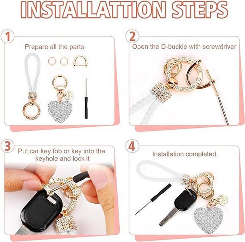 Crystal Heart Keychain, Sparkly Blue Rhinestone Key Fob Holder with Anti-Lost D-Ring image number 3