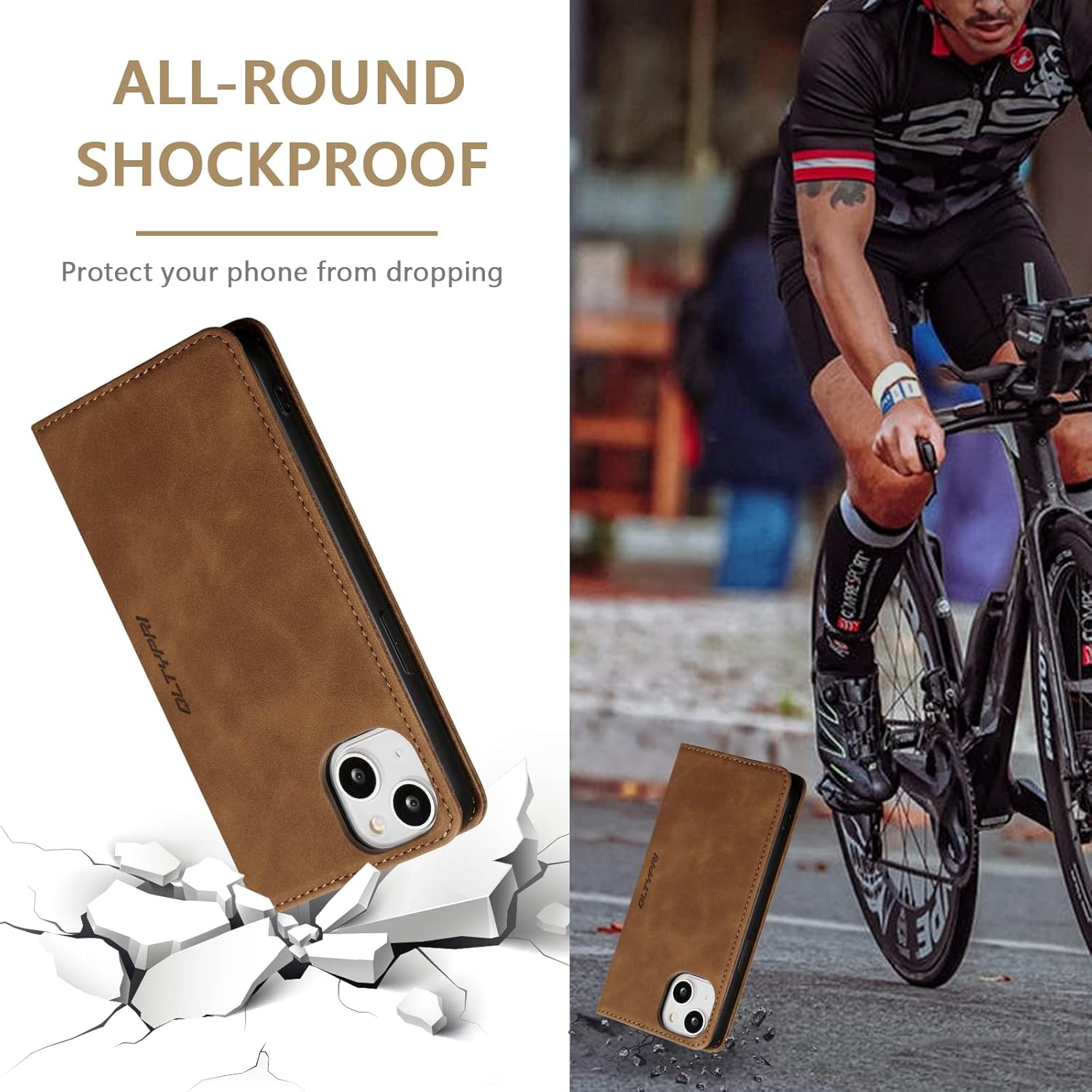 QLTYPRI Wallet Case for Iphone 14 6.1 Inch, Vintage Folio PU Leather Case with Card Slots Magnetic Closure Kickstand Flip Crashproof Phone Cover for Iphone 14 -Brown