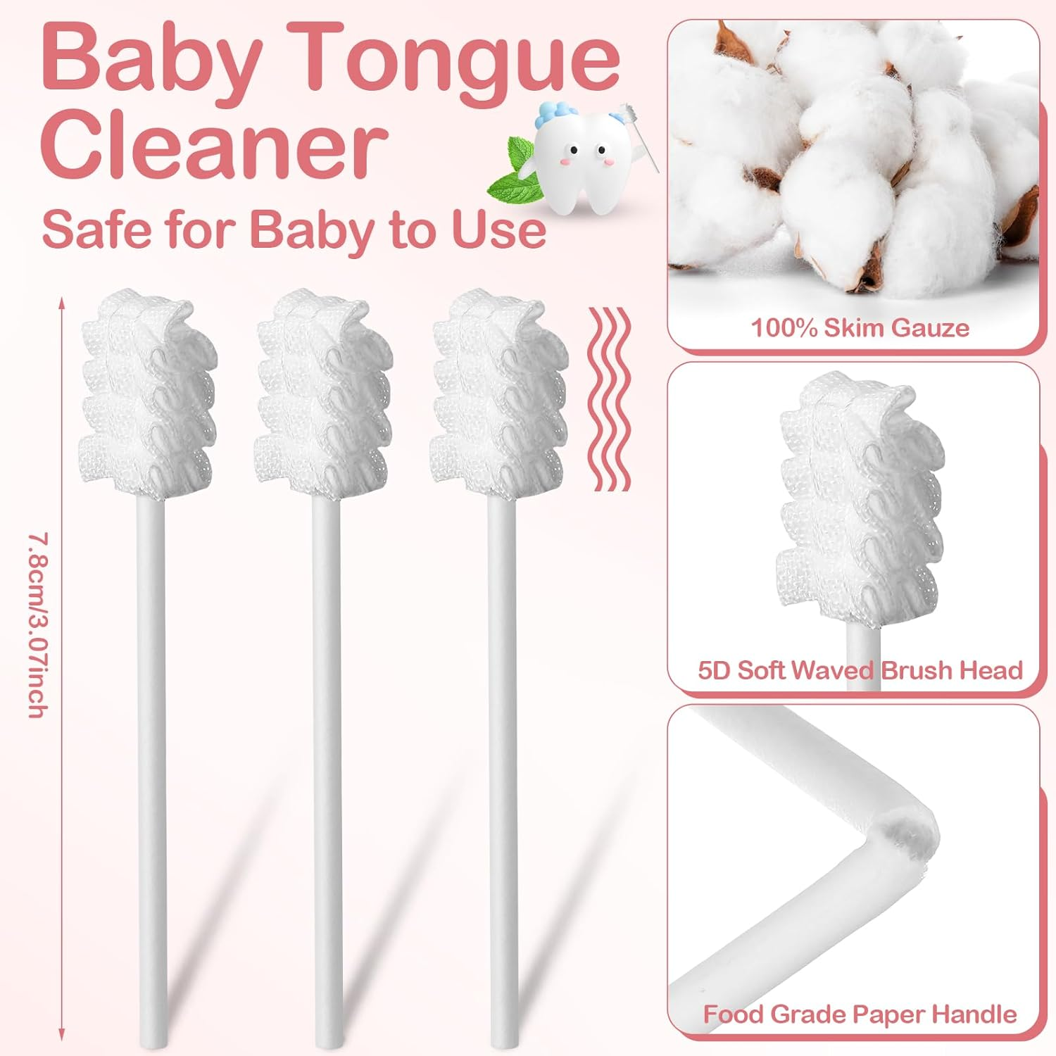 Singhoow 200 Pieces Baby Tongue Cleaner Disposable Infant Oral Cleaner with 4 Pieces Finger Toothbrush Soft Gauze Baby Mouth Cleaner Newborn for Tooth Mouth Gum Dental Care (Pink) - As Pictures Shown image number 4