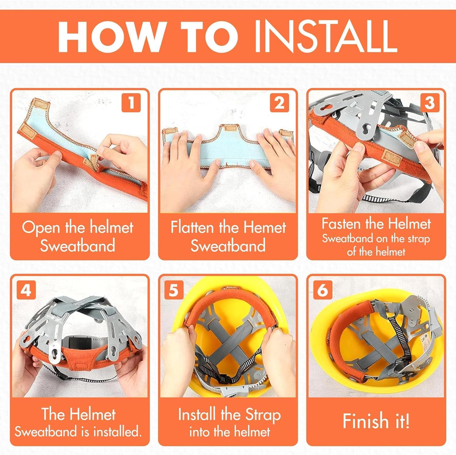 Hardhat Sweatbands, WADY 4 Pcs Hardhat Sweatbands,Welding Brown Sweatband Hard Hat Headbands Inner Layer Made of Air-Cushioned Foam to Store Excess Sweat for Welding Helmets Cycle Ricing Hard Hat image number 2