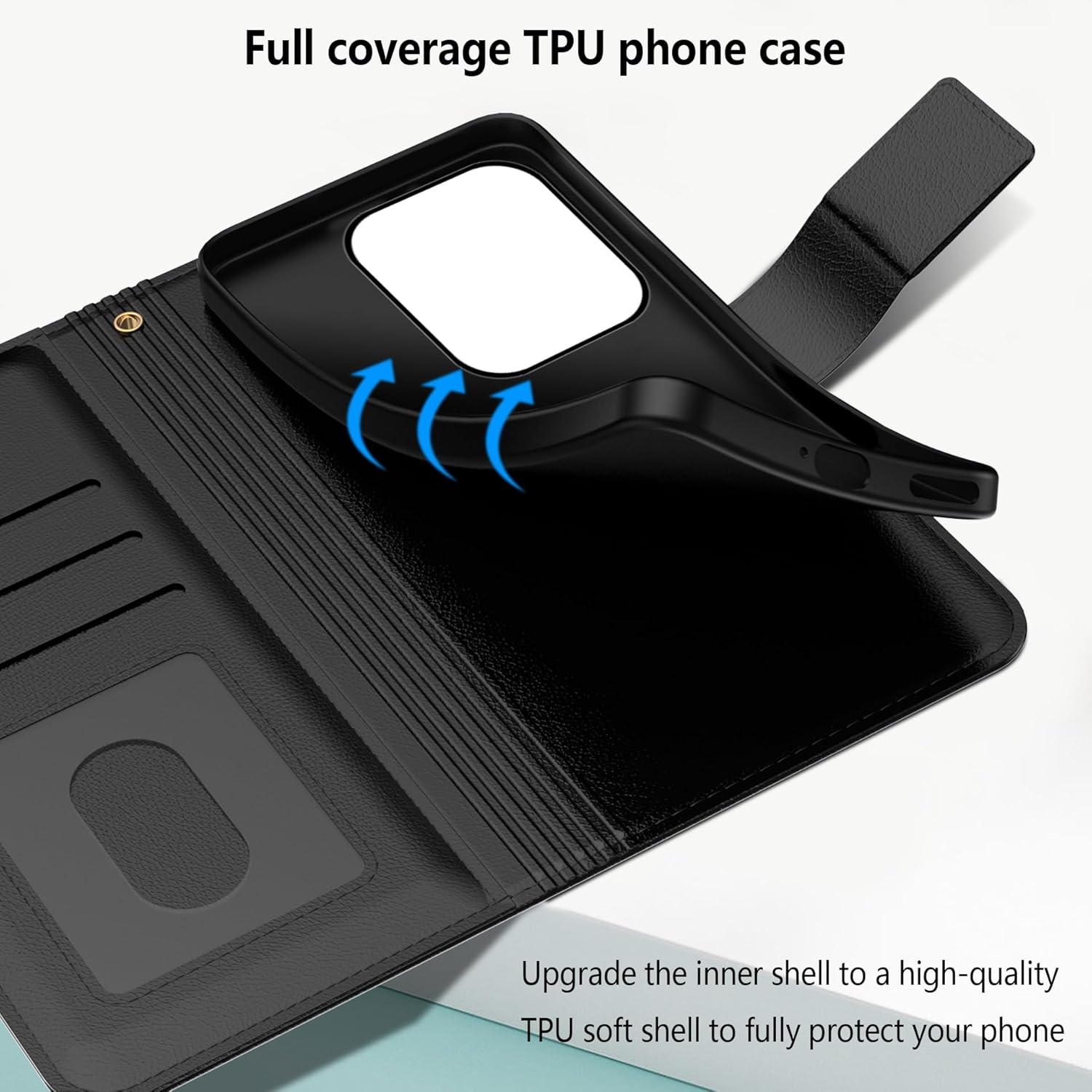 Aiziki for Xiaomi Redmi 15C 4G Phone Case, Leather Flip Case with 3 Card Slots & Kickstand, Anti-Drop, Magnetic Closure, Compatible with Xiaomi Redmi 15C 4G Case- Black image number 5