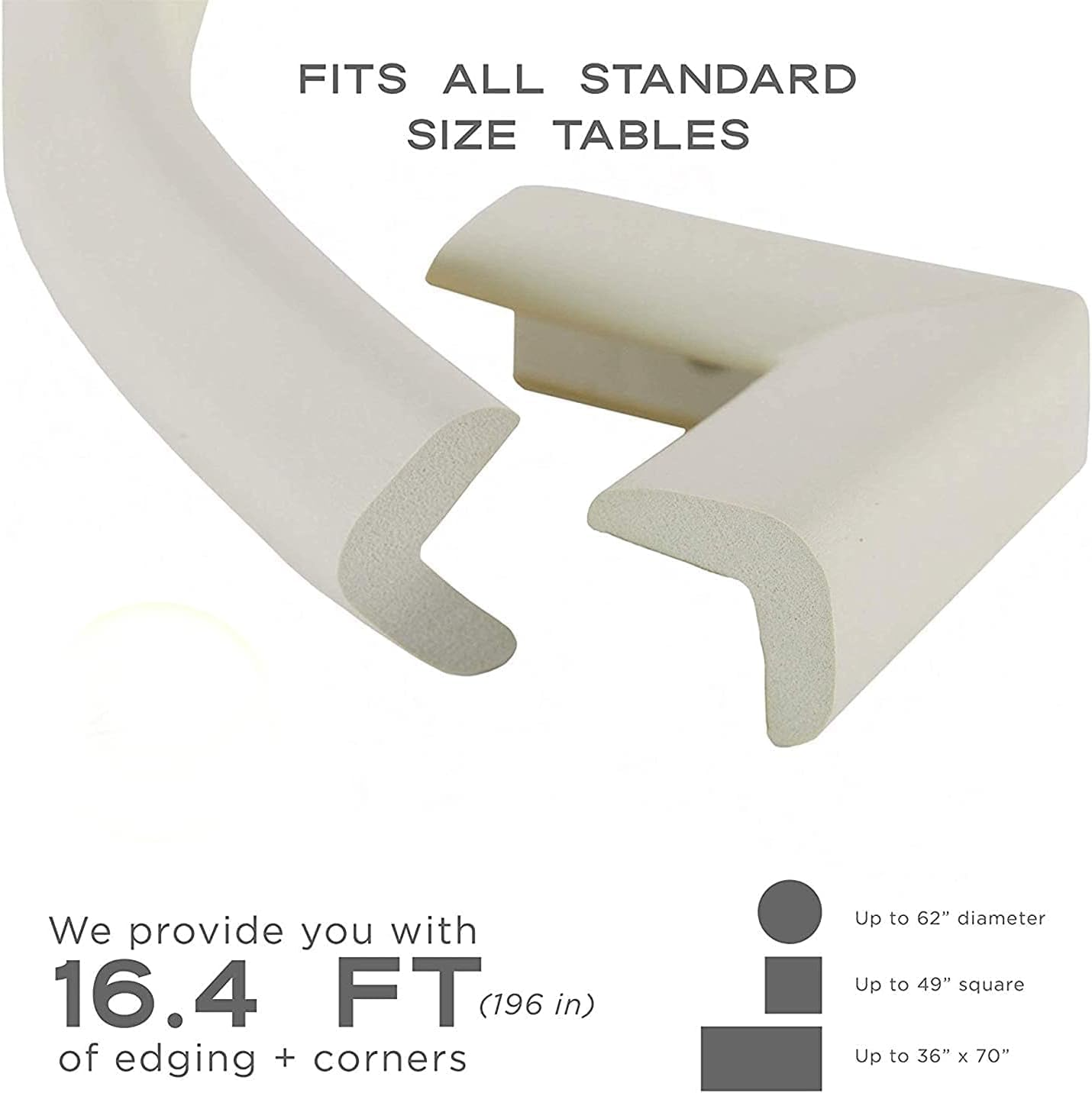 Baby Proofing Edge and Corner Guard Protector Set, 16 Feet Edges & 4 Foam Corners, Furniture and Tables Child Baby Proof Bumpers, Pre-Taped Corner Cushions - Oyster White