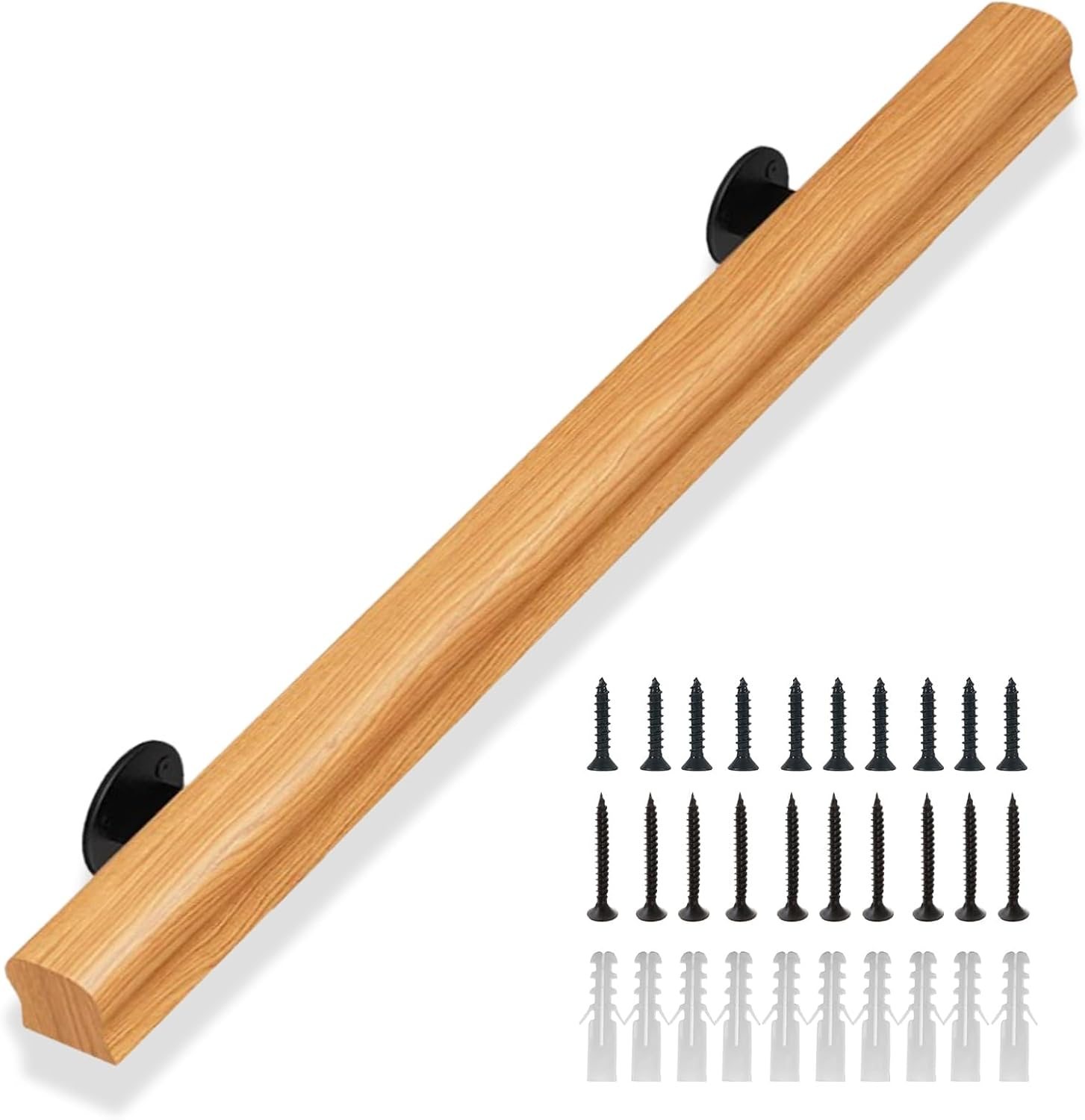 Wooden Handrail Indoor Stair Outdoor Wood Staircase Stairway Banister Safety Railing Kit Bracket Bar Elderly Step Basement Porch Grab Interior Exterior Wall Mount Hardware RV Mobile Home Metal Post image number 1