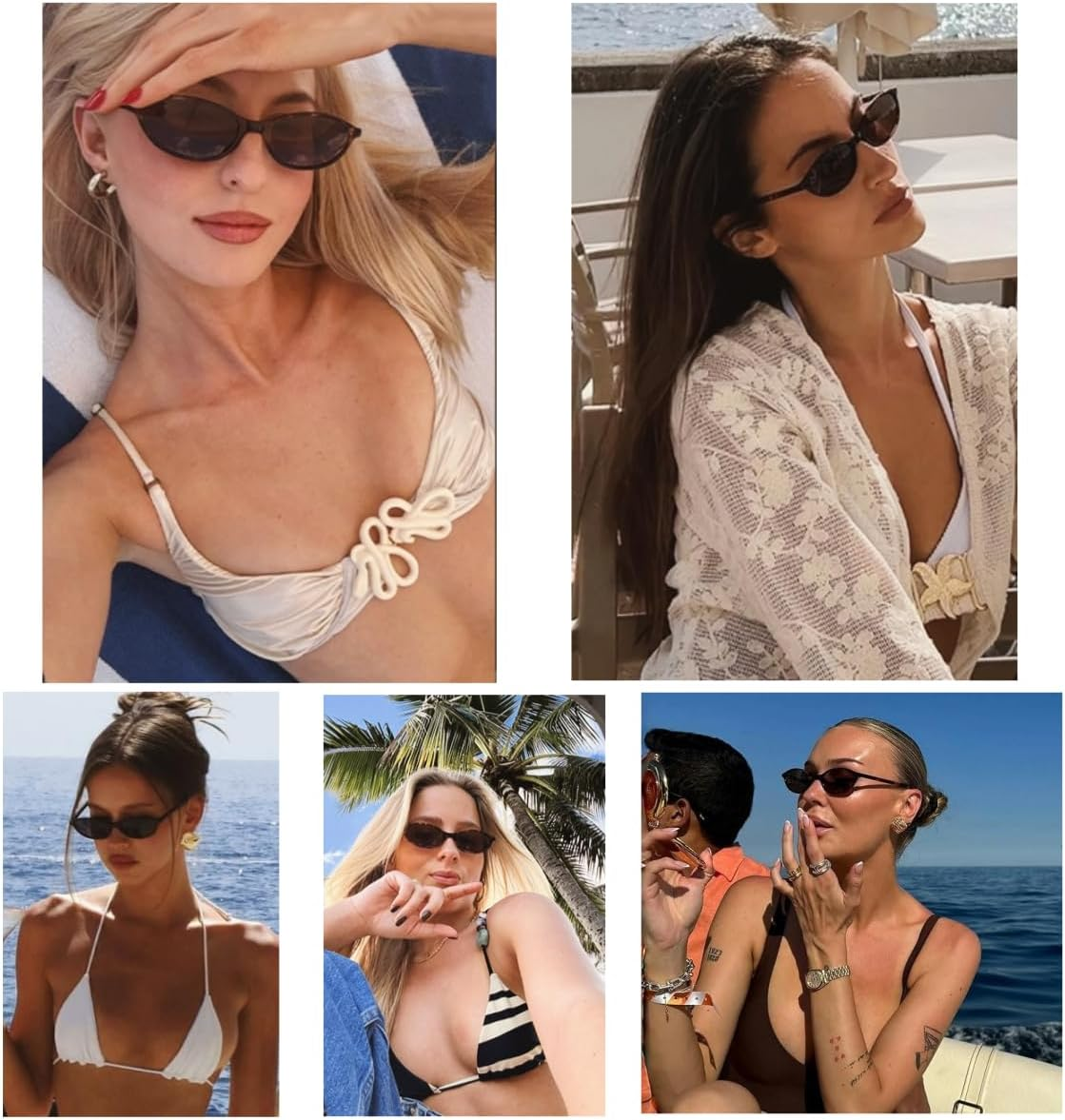 BAWUYI Retro Oval Sunglasses for Women Men Chic Small Narrow 90S Glasses Cat Eye Y2K Shades Trendy Sunnies - Black Frame - Grey Lens image number 4